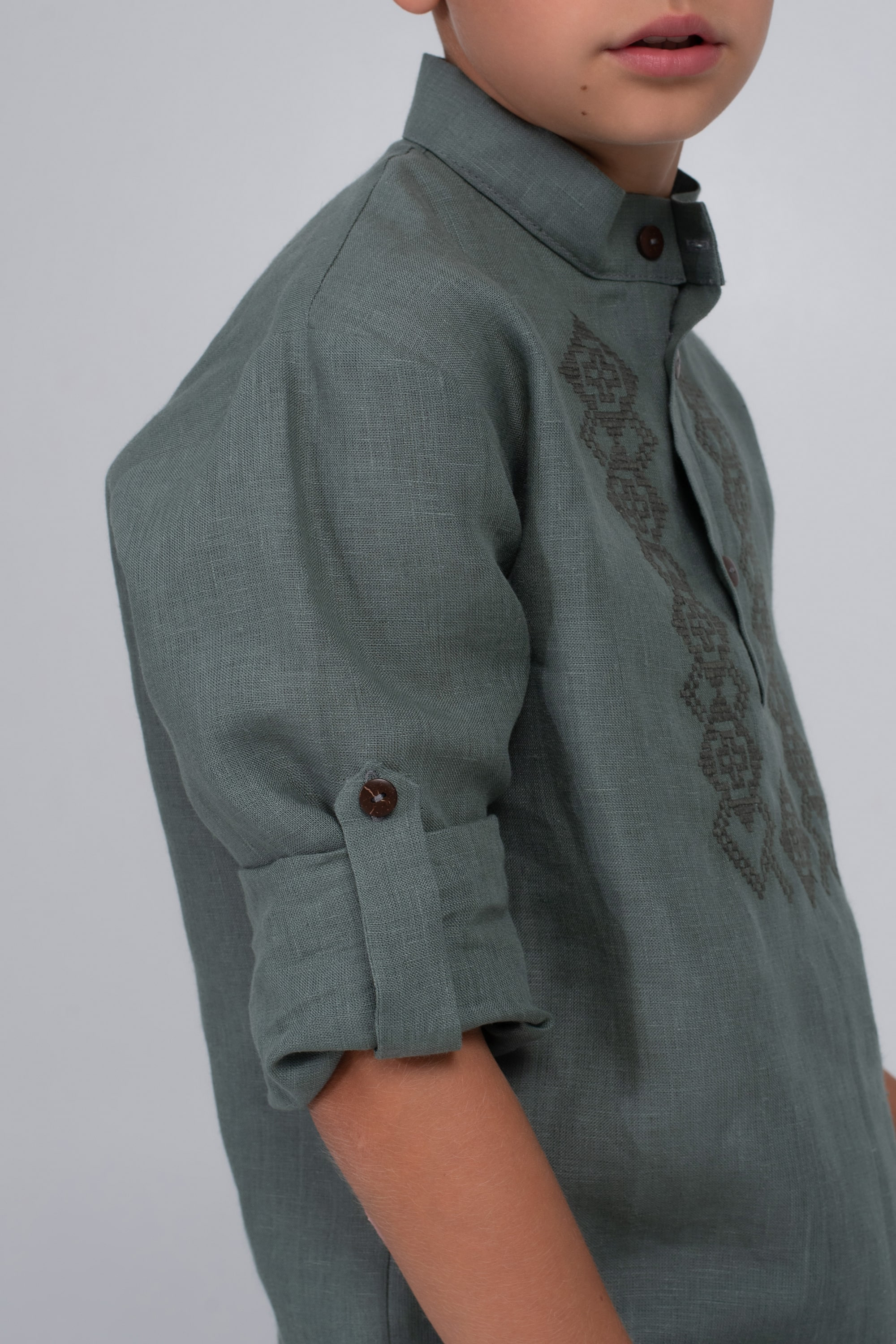 Children's embroidery for a boy Khaki