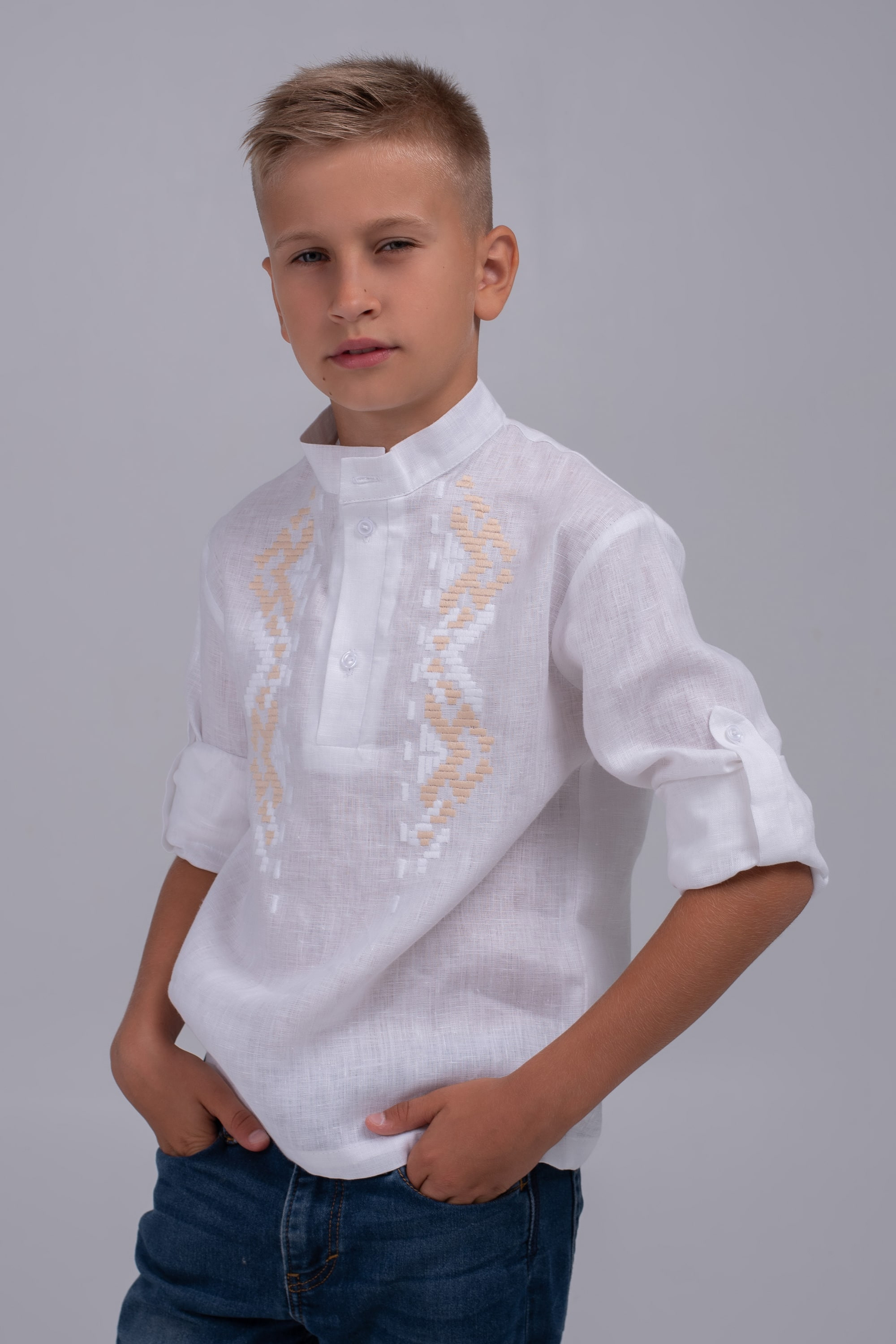 Children's embroidery for boy White Children's embroidery for boy White