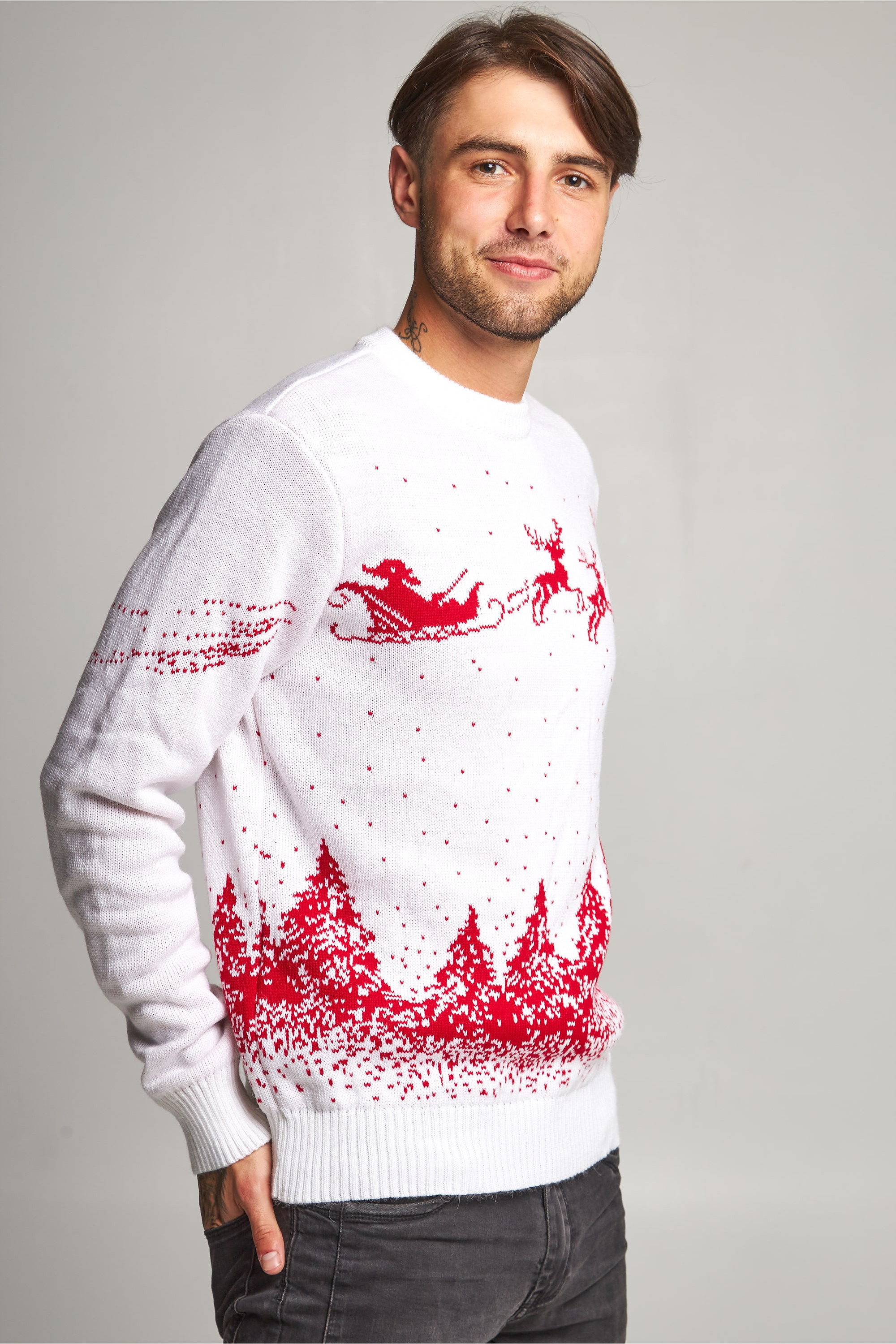 Male New Year's knitted sweater with deer | XL