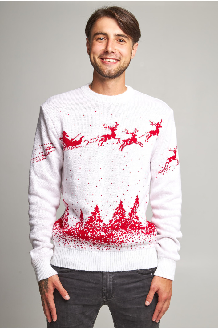 Male New Year's knitted sweater with deer | XL