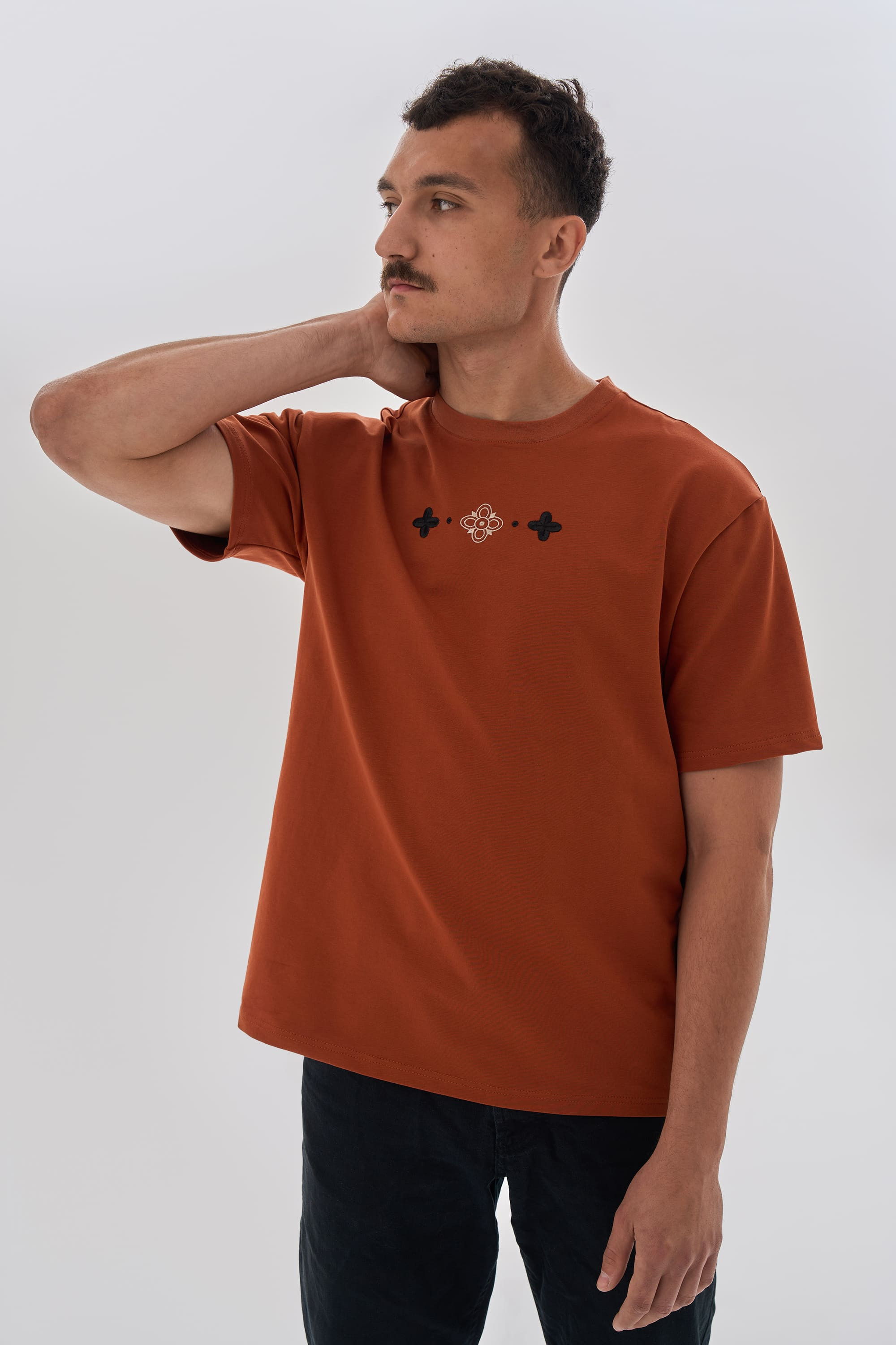 Men's embroidered brown T-shirt Buda