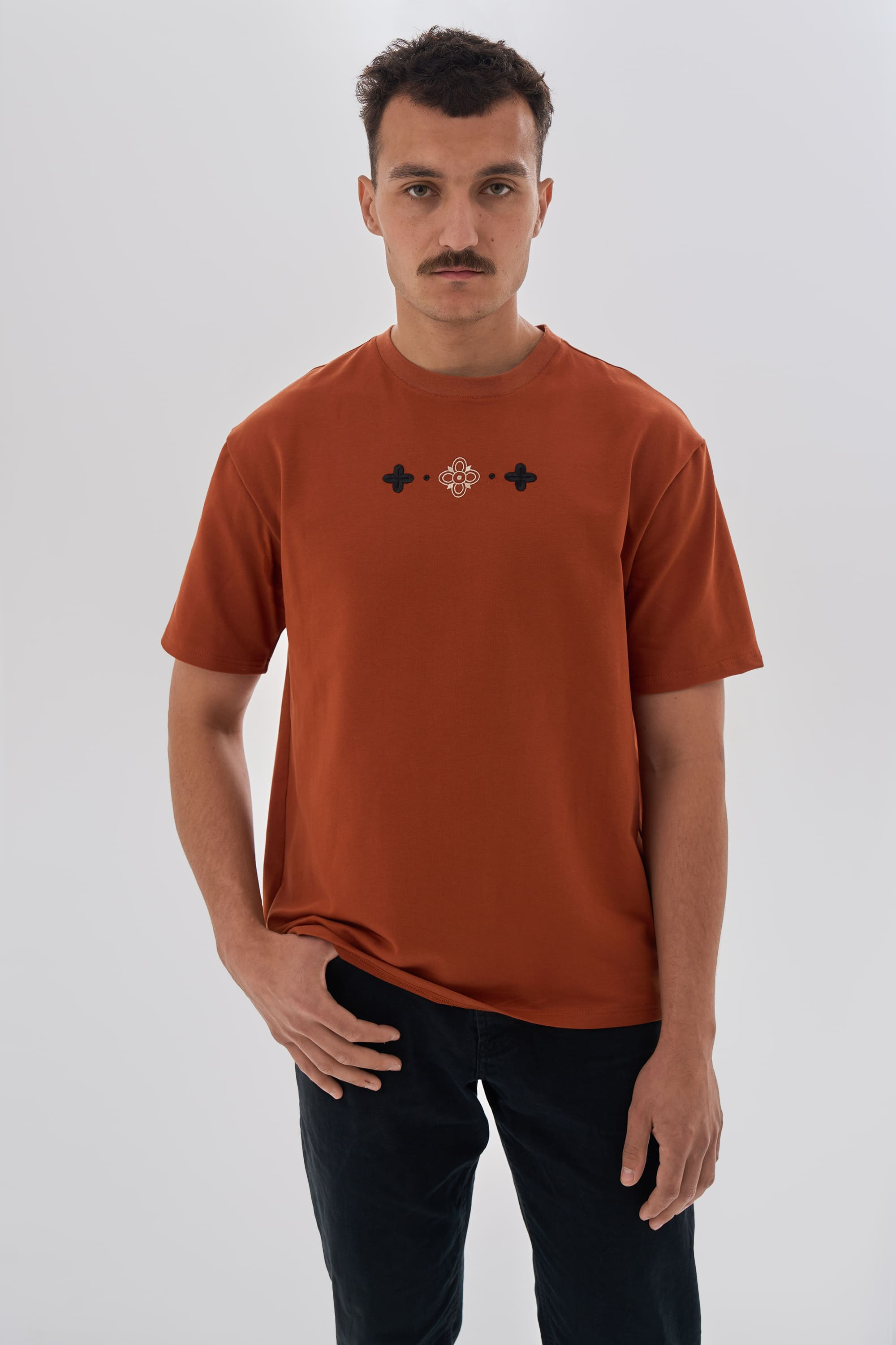 Men's embroidered brown T-shirt Buda