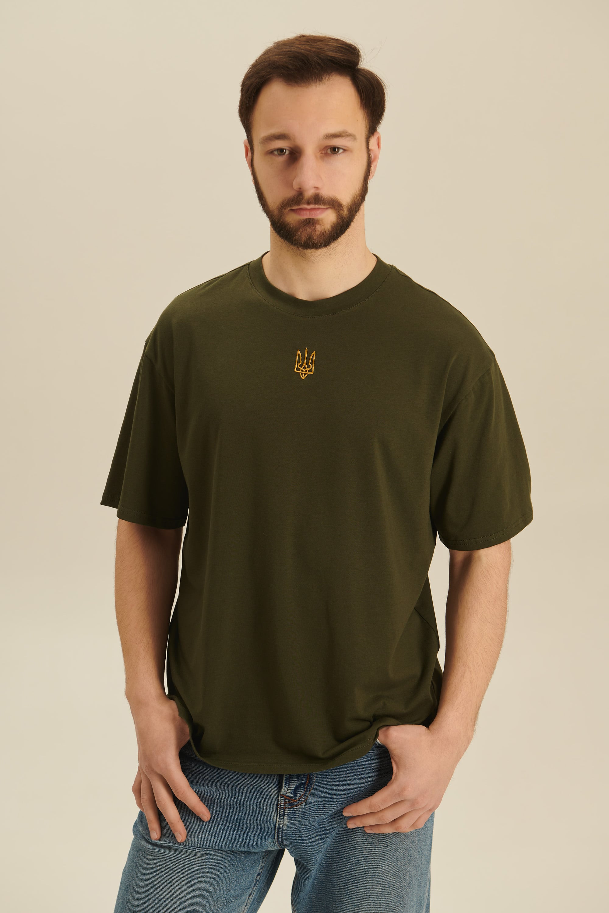 Men's embroidered T-shirt with the coat of arms of Ukraine