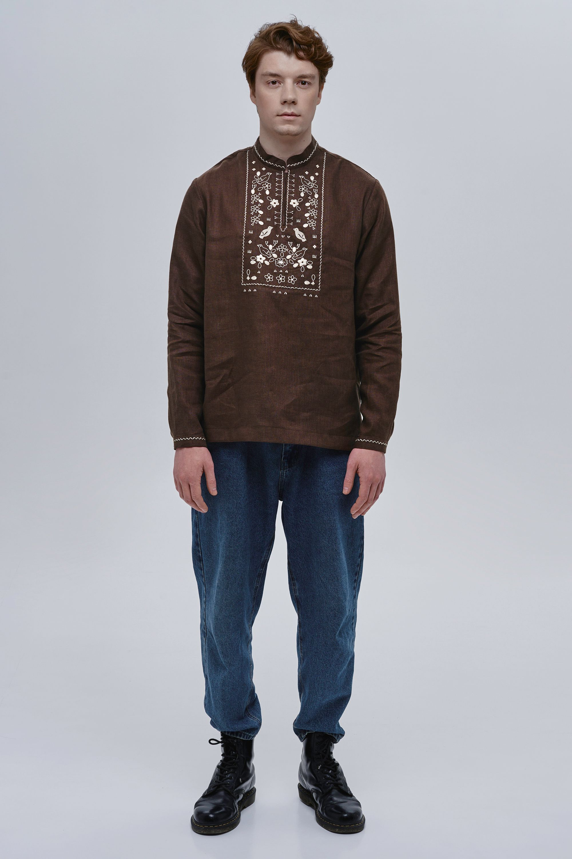 Chocolate embroidered men's shirt Huli-Huli | XS | 44