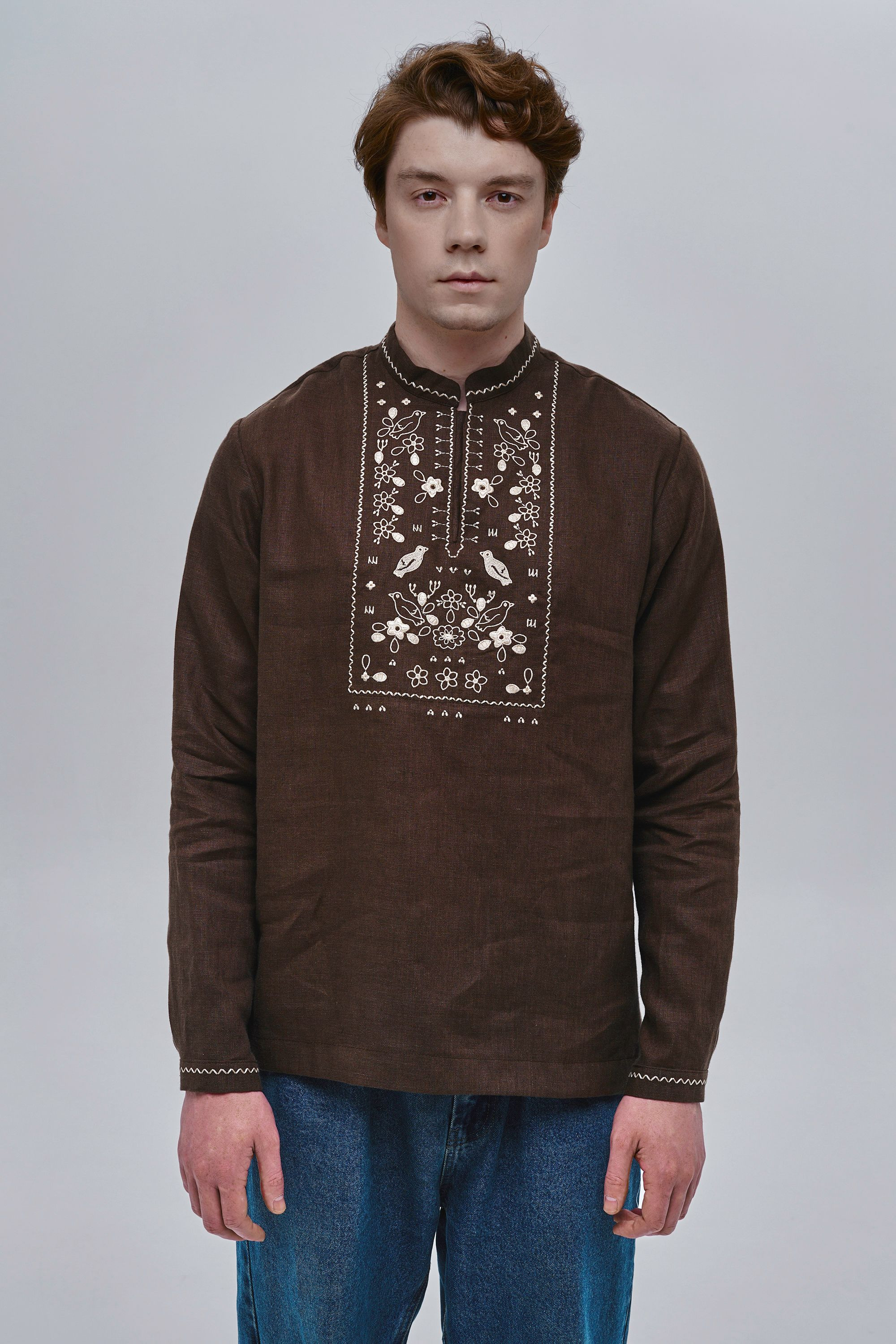 Chocolate embroidered men's shirt Huli-Huli | XS | 44