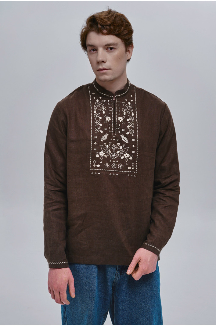 Chocolate embroidered men's shirt Huli-Huli | XS | 44