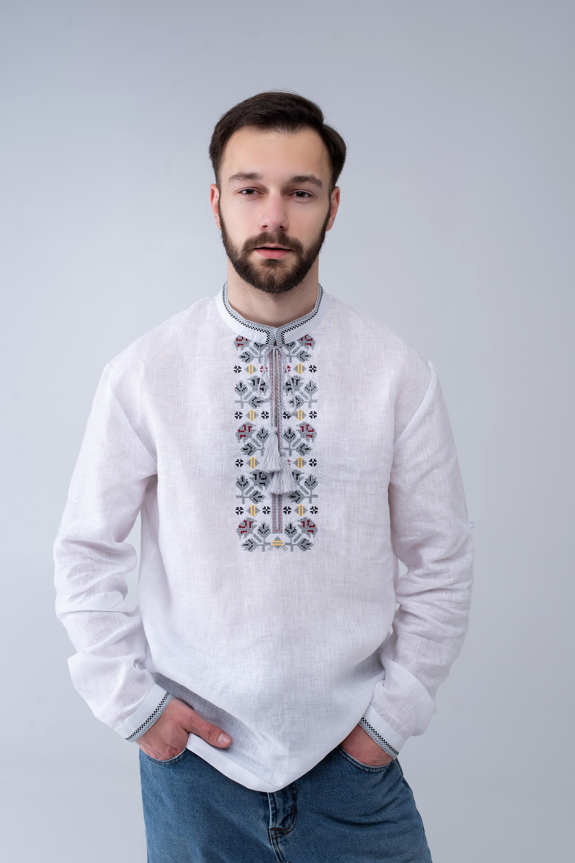 Men's embroidered shirt white Oak