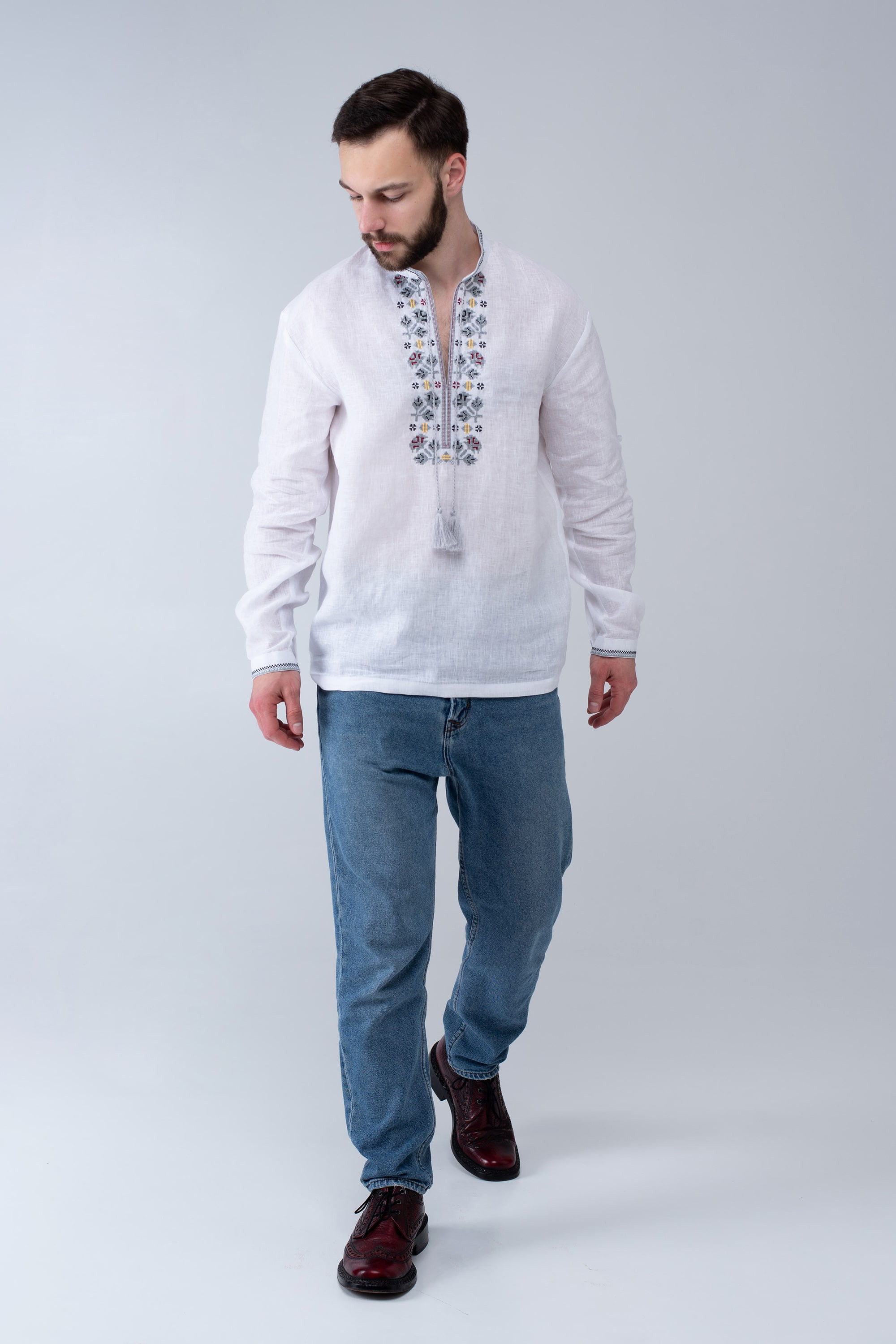Men's embroidered shirt white Oak | XS | 44