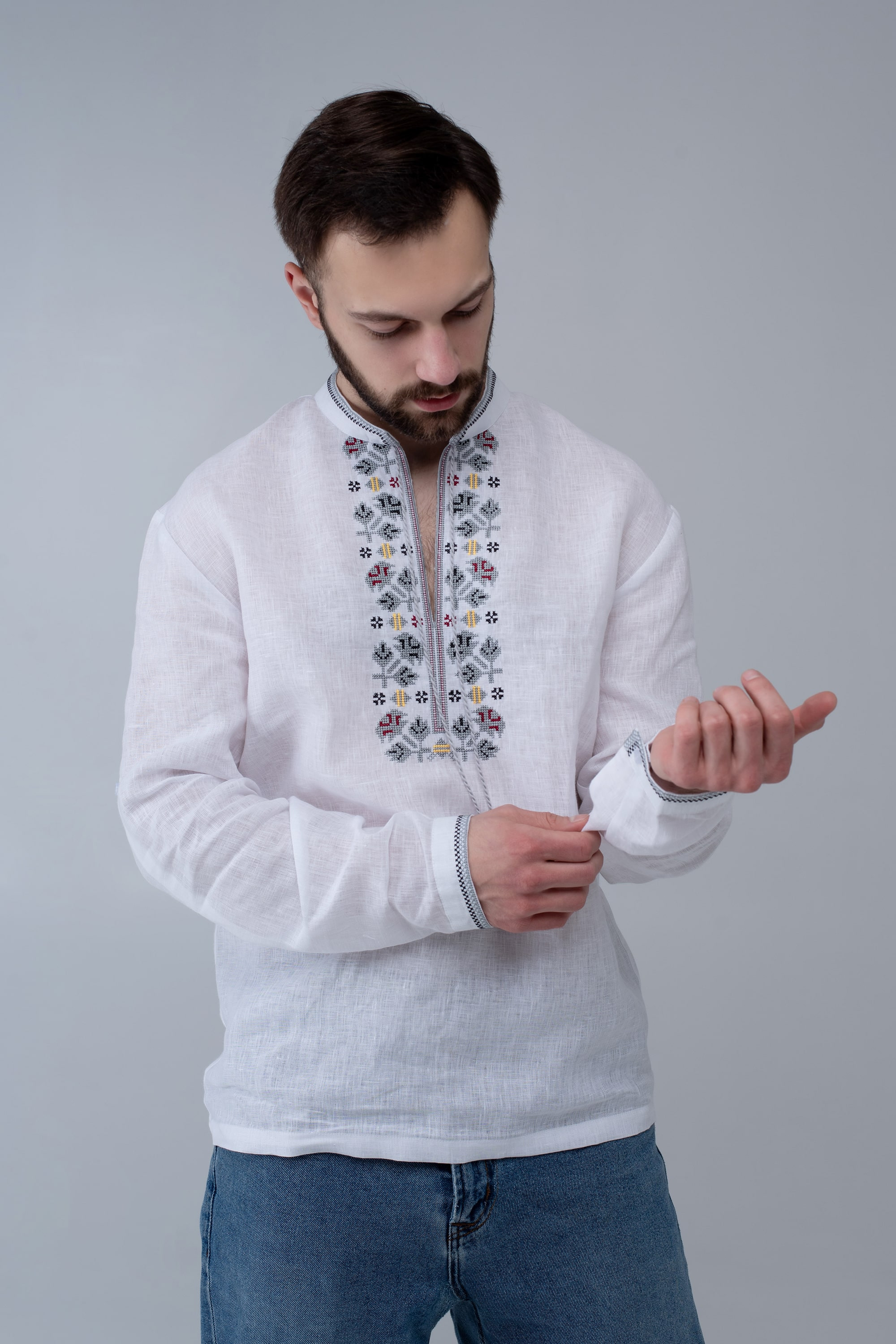 Men's embroidered shirt white Oak | XS | 44