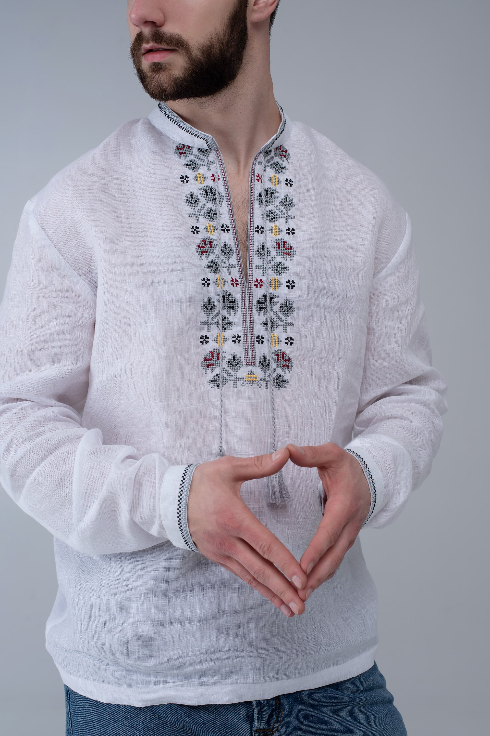 Men's embroidered shirt white Oak
