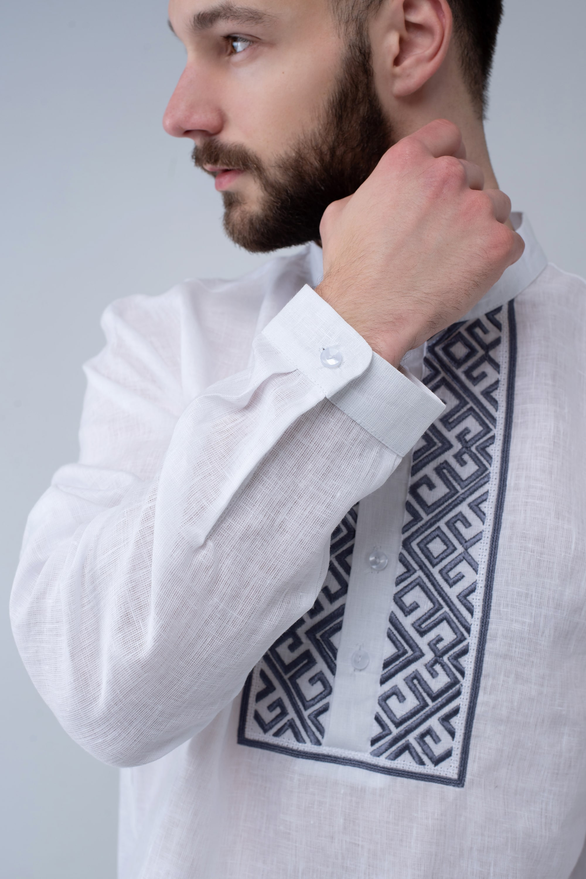 Men's embroidered shirt with a strap Men's embroidered shirt with a strap