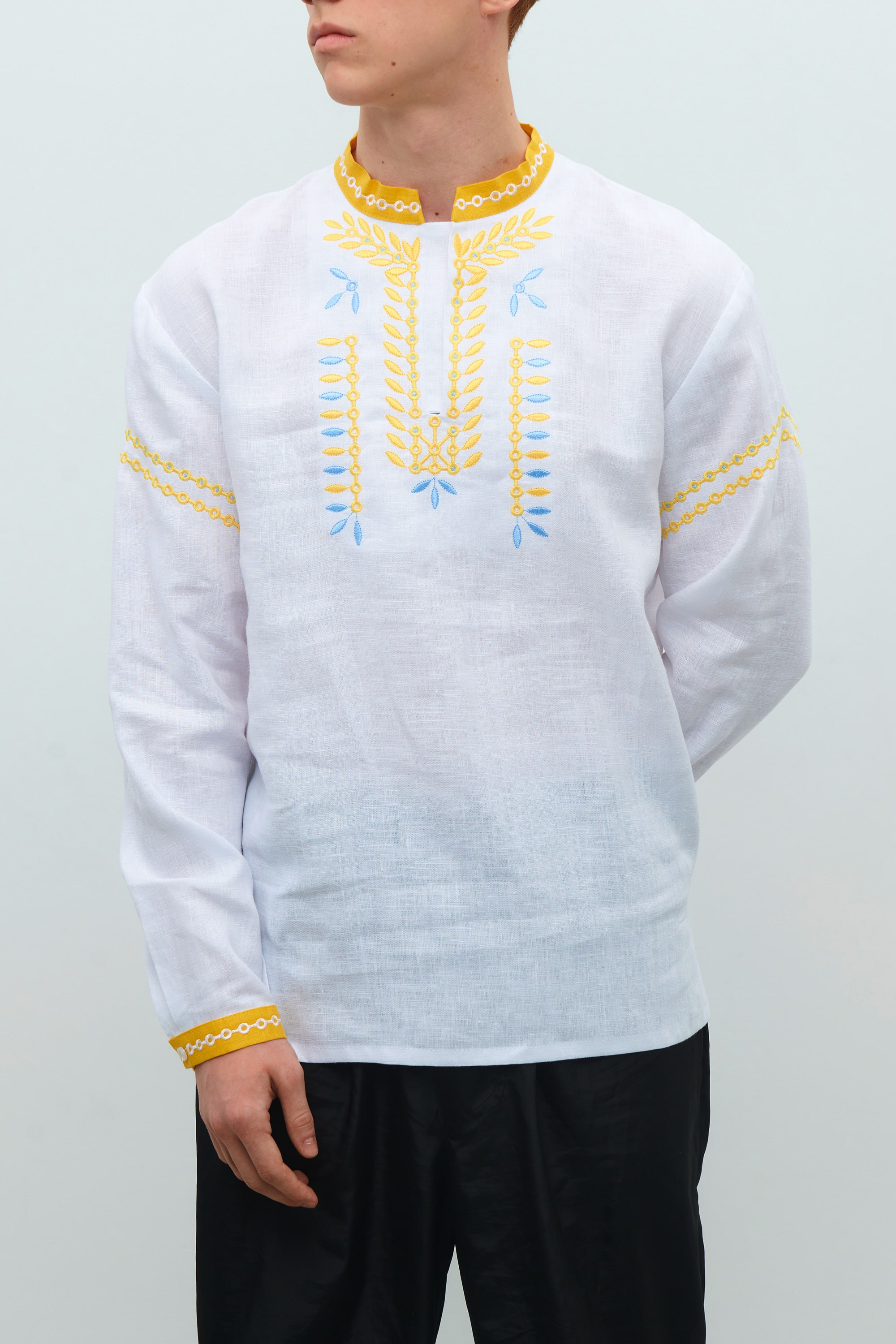 Men's white embroidered linen shirt Rye | S | 46