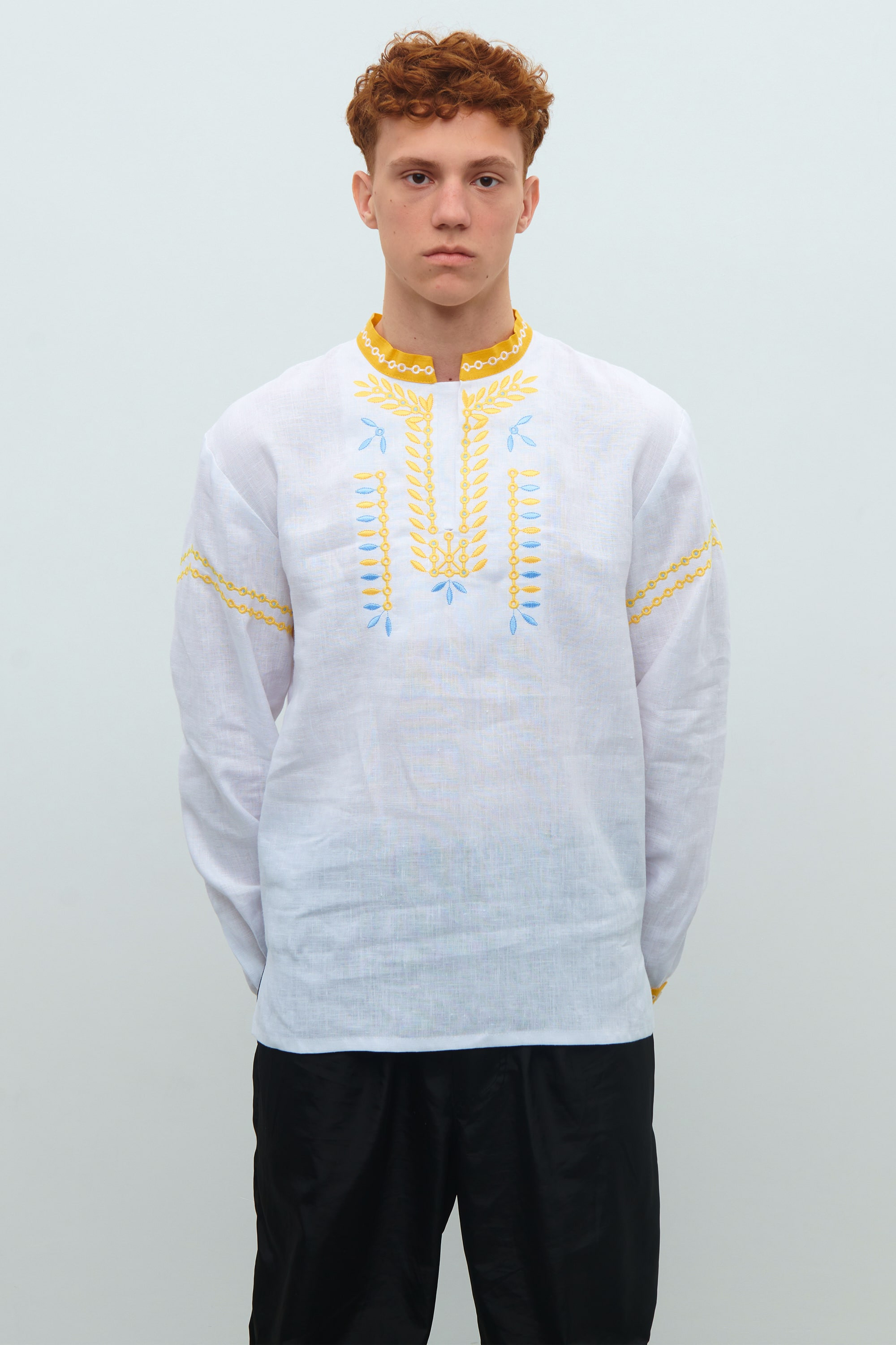 Men's white embroidered linen shirt Rye