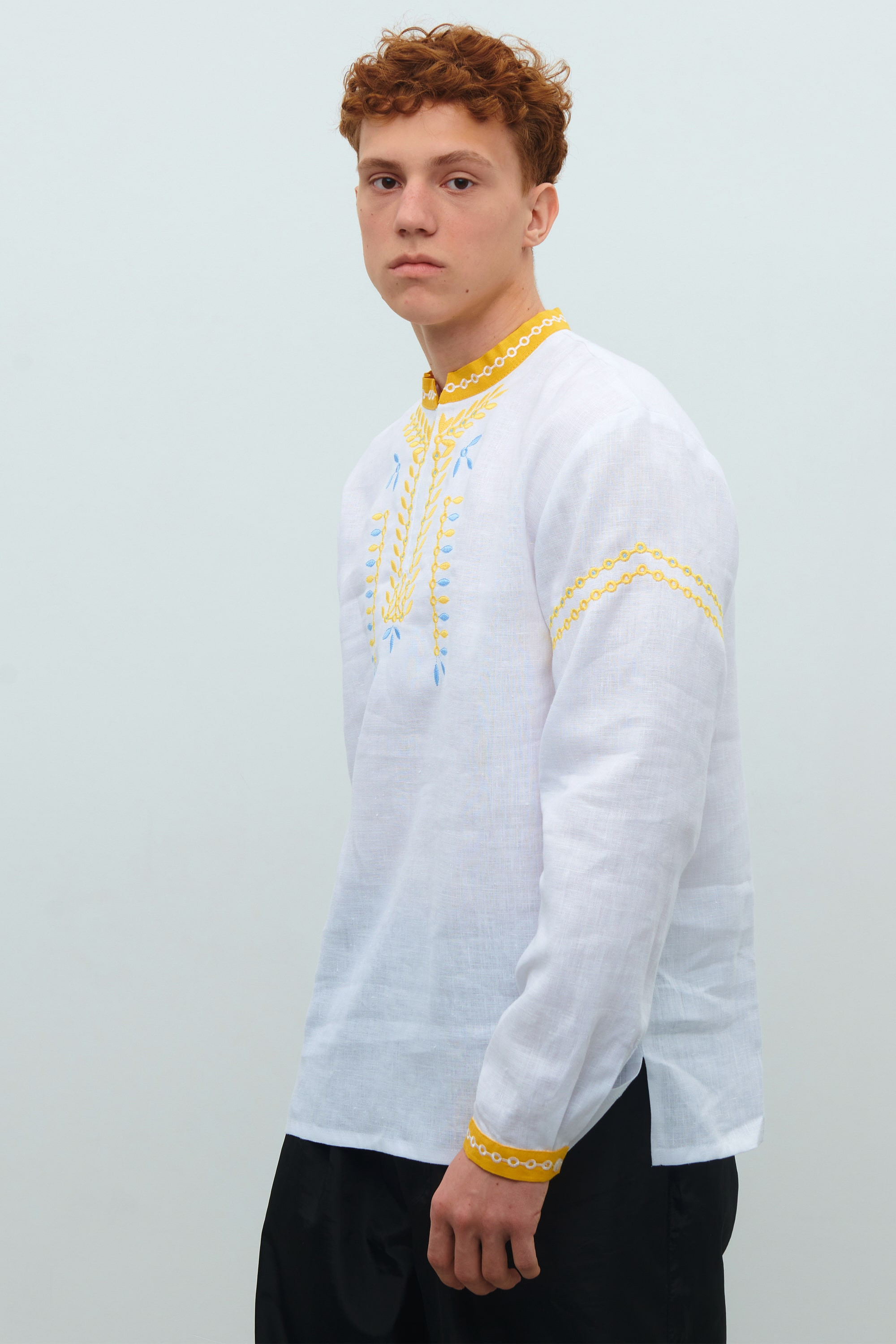 Men's white embroidered linen shirt Rye | S | 46