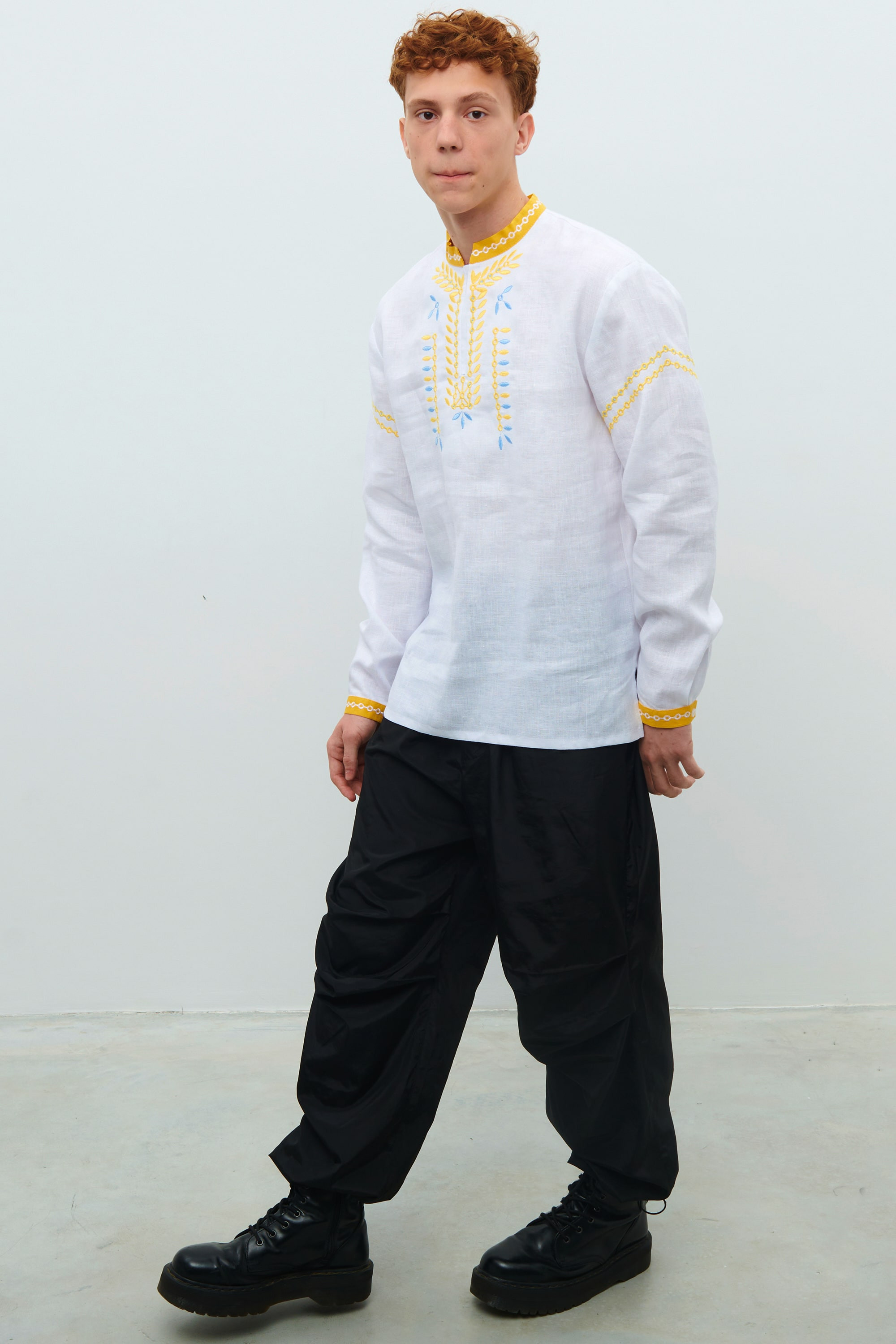 Men's white embroidered linen shirt Rye | S | 46