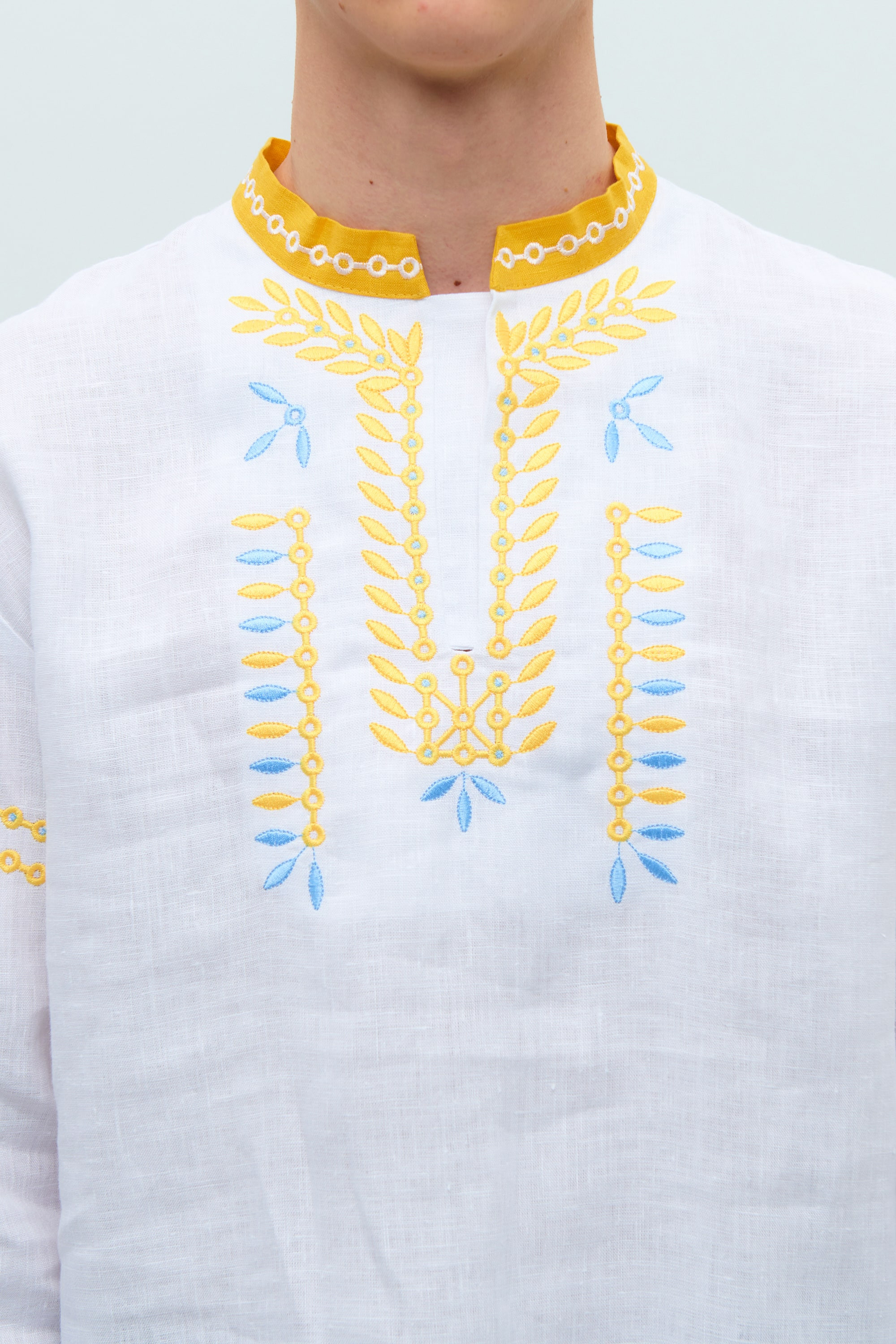 Men's white embroidered linen shirt Rye