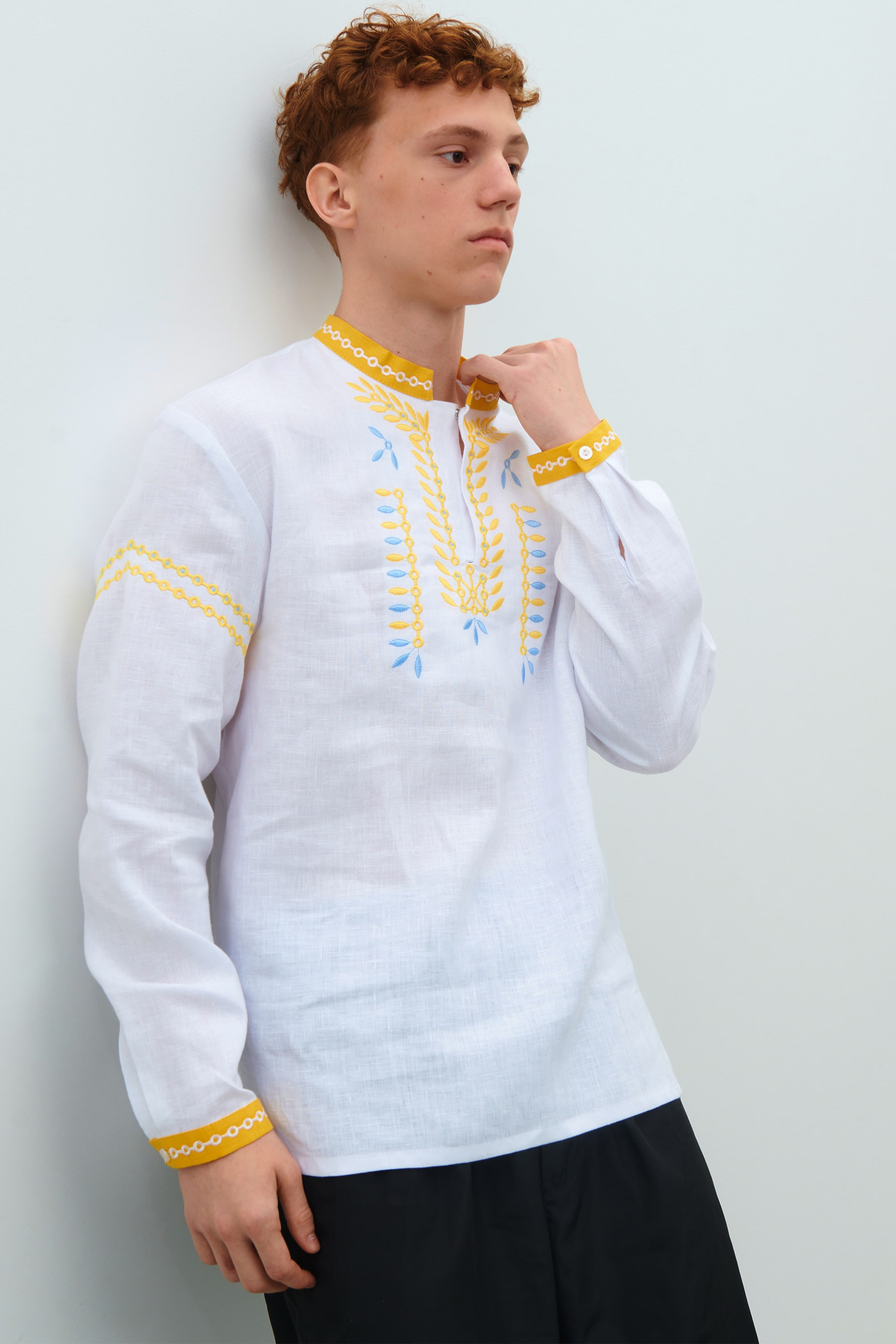 Men's white embroidered linen shirt Rye | S | 46