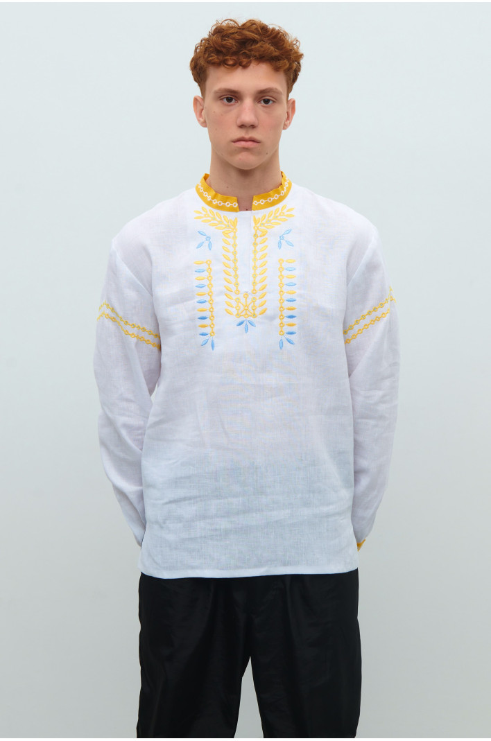 Men's white embroidered linen shirt Rye | S | 46