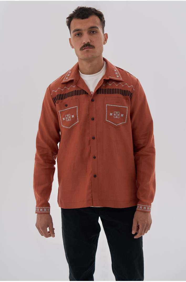 Men's brown embroidered shirt Dereviy 2 | XS | 44