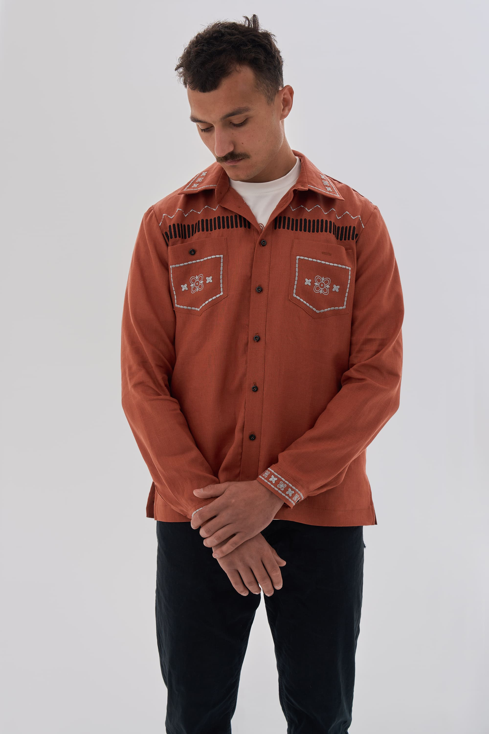 Men's brown embroidered shirt Dereviy 2