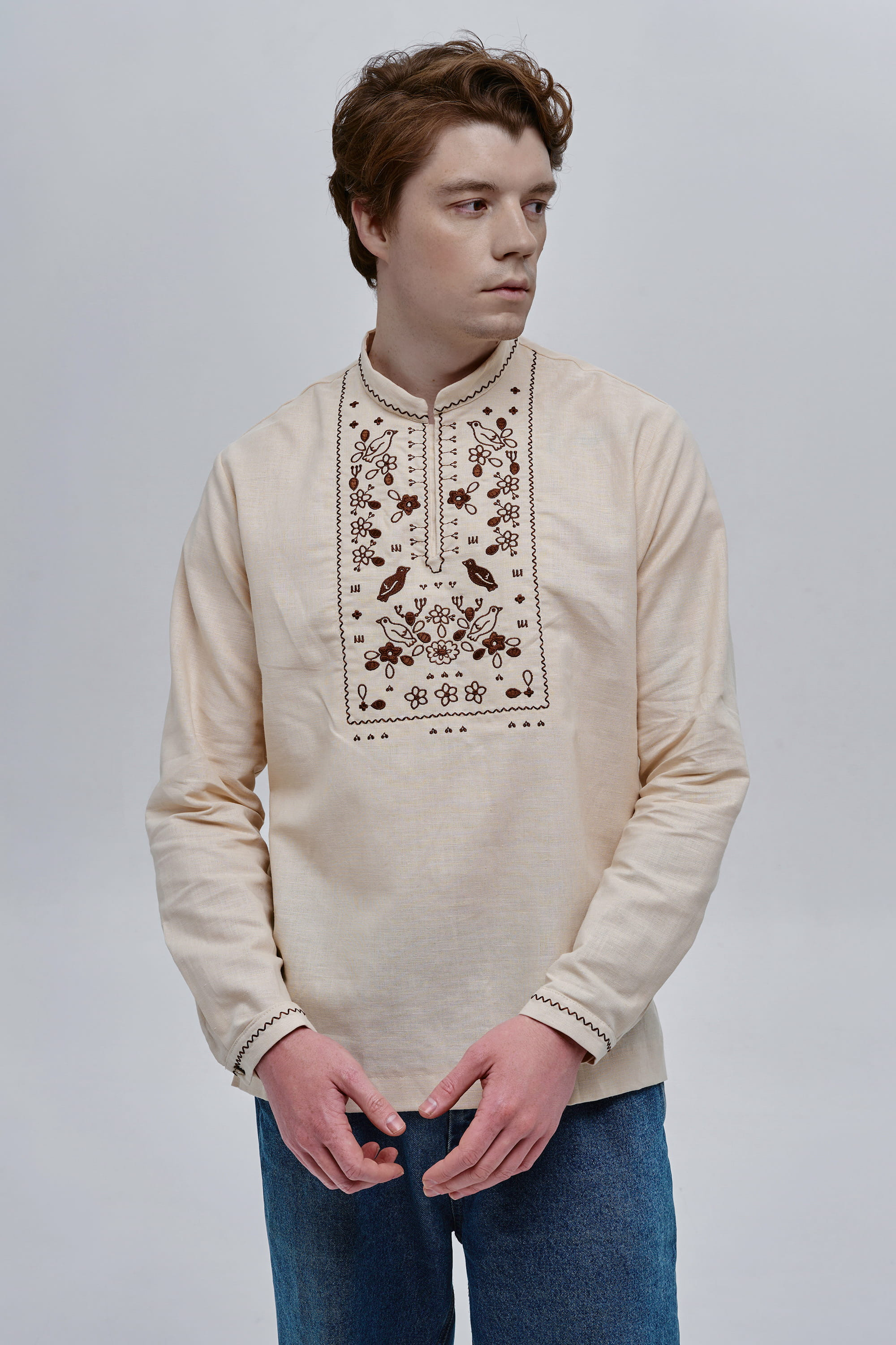 Beige embroidered men's shirt Huli-Huli Beige embroidered men's shirt Huli-Huli