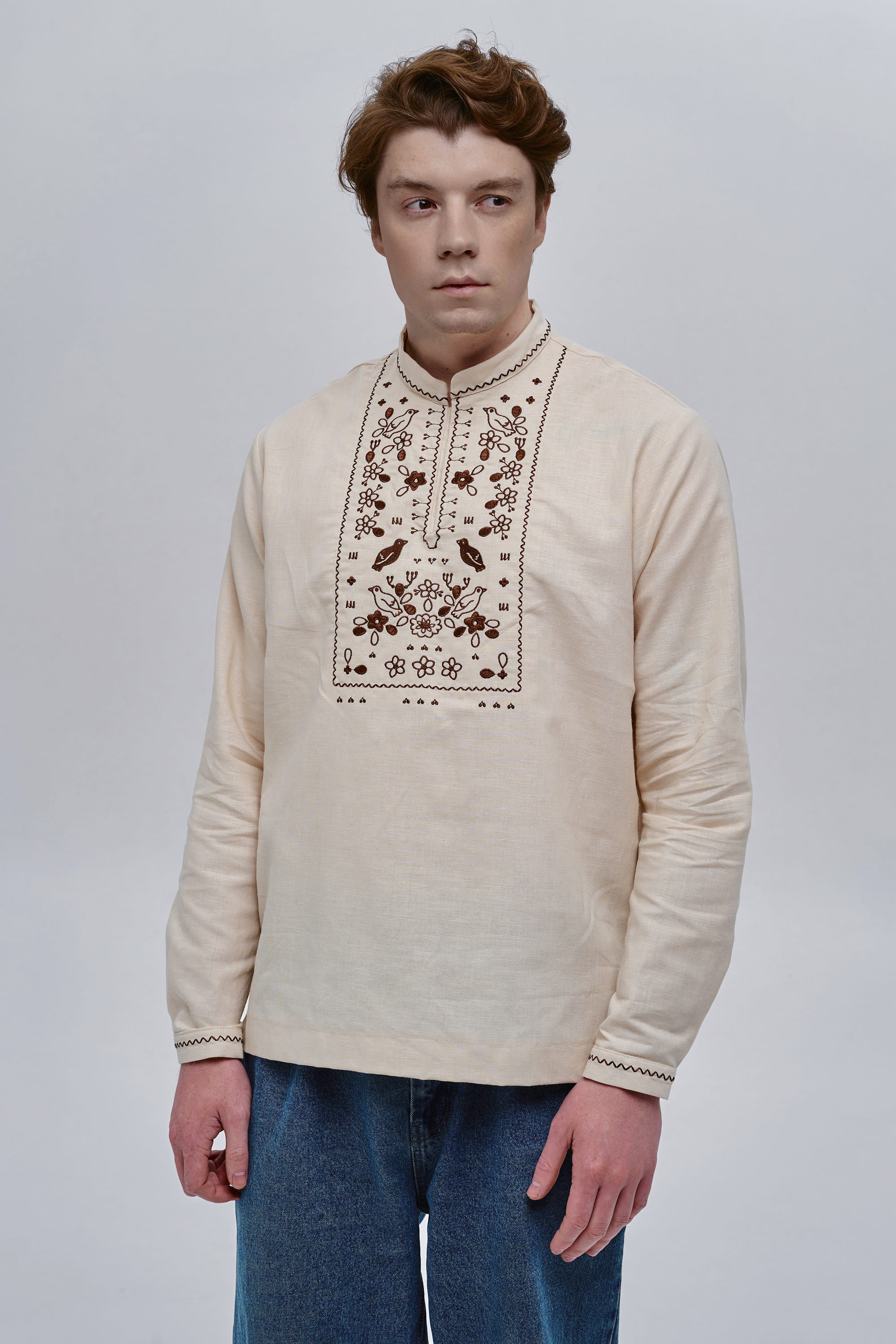 Beige embroidered men's shirt Huli-Huli Beige embroidered men's shirt Huli-Huli