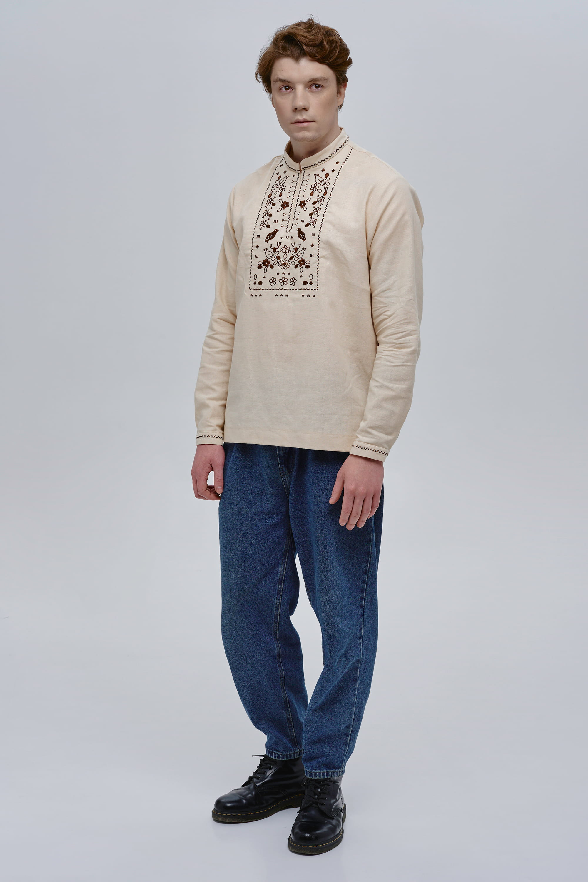 Beige embroidered men's shirt Huli-Huli | XS | 44
