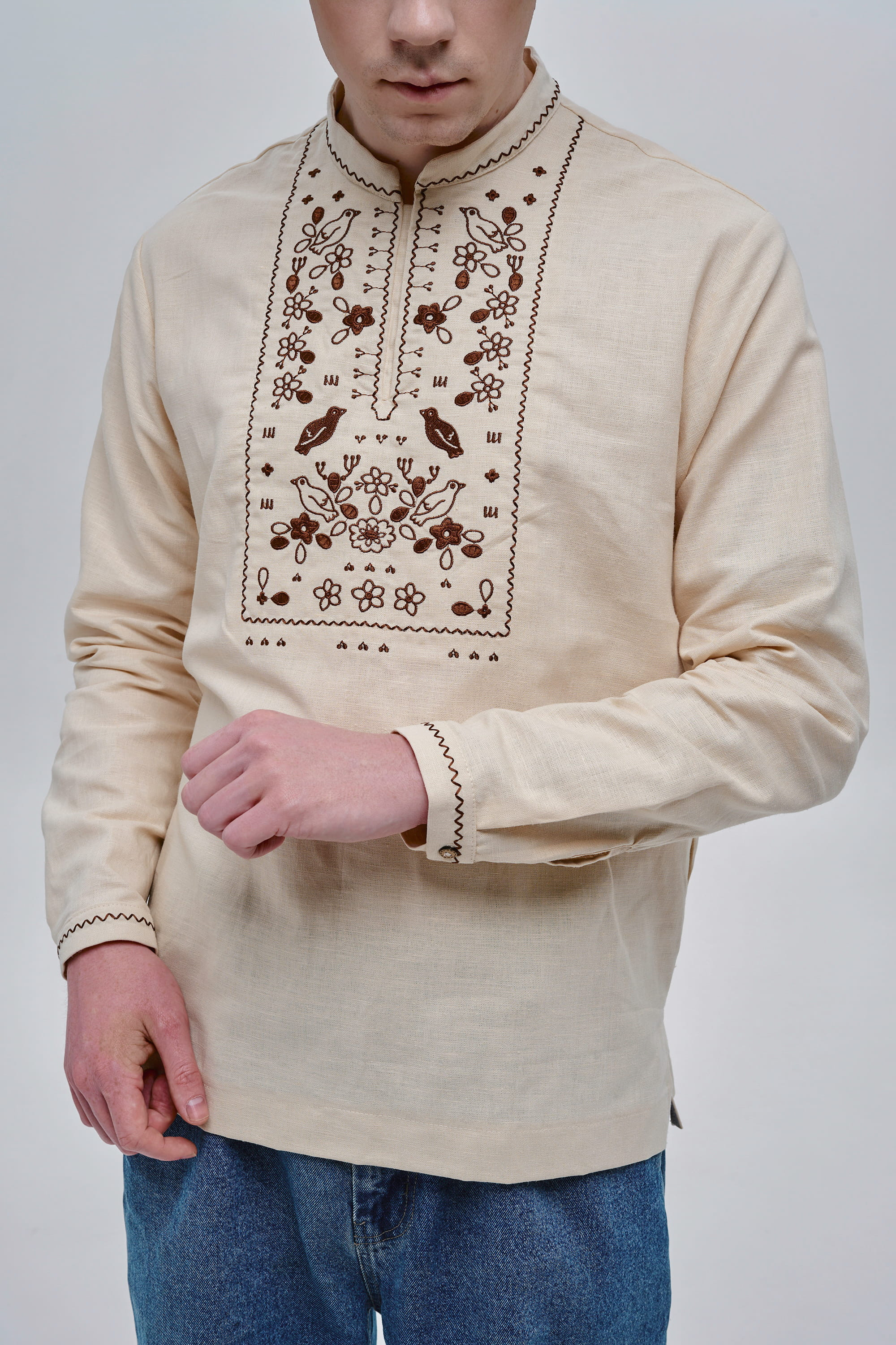 Beige embroidered men's shirt Huli-Huli | XS | 44
