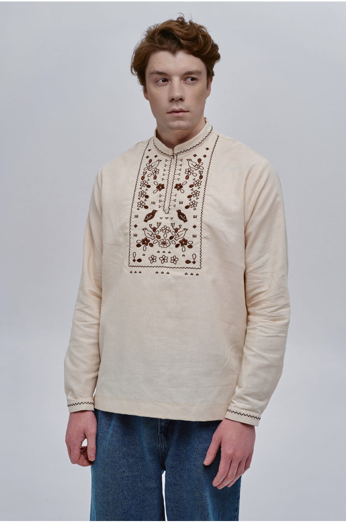 Beige embroidered men's shirt Huli-Huli | XS | 44