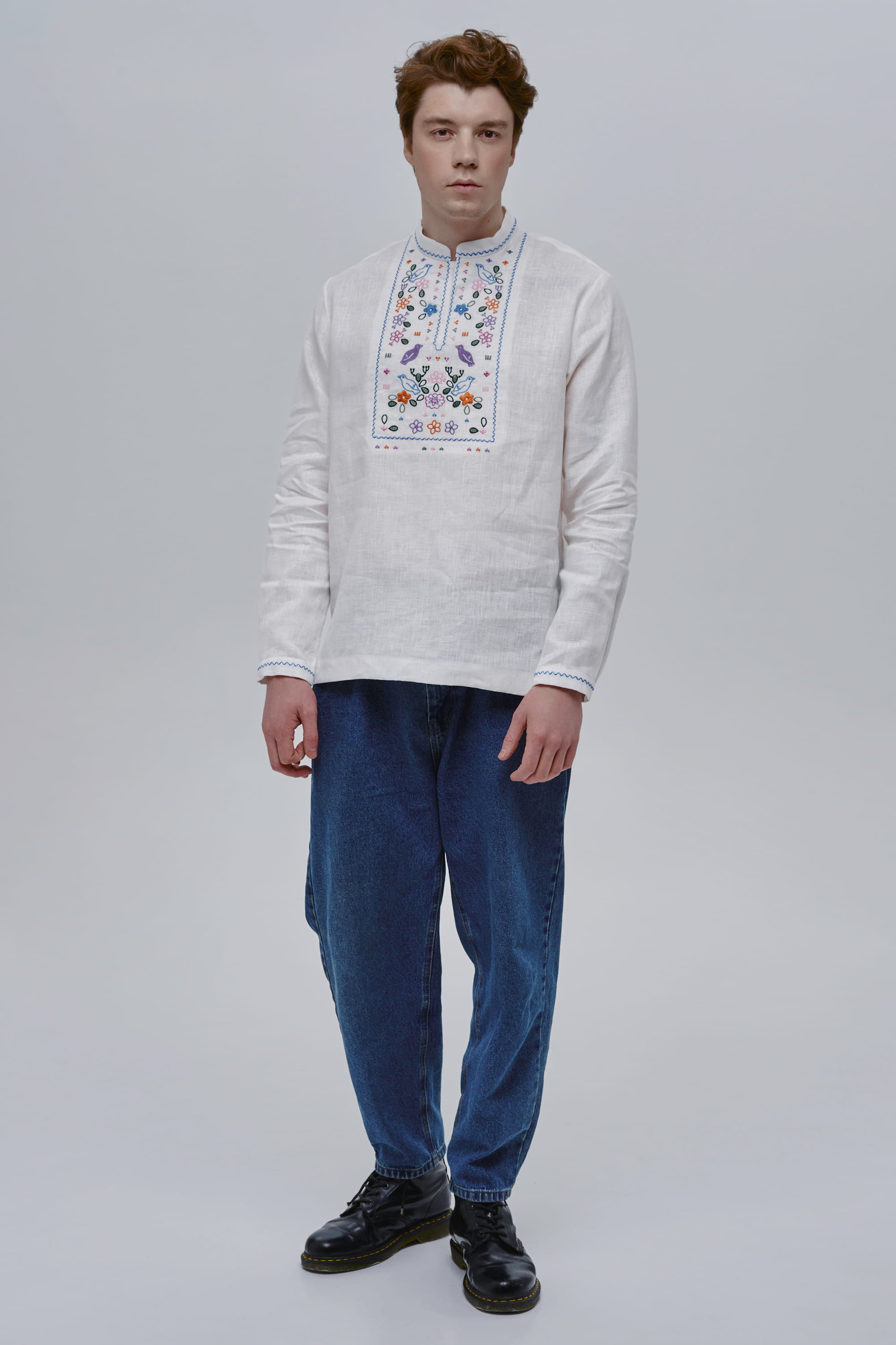 White embroidered men's shirt Huli-Huli | XS | 44