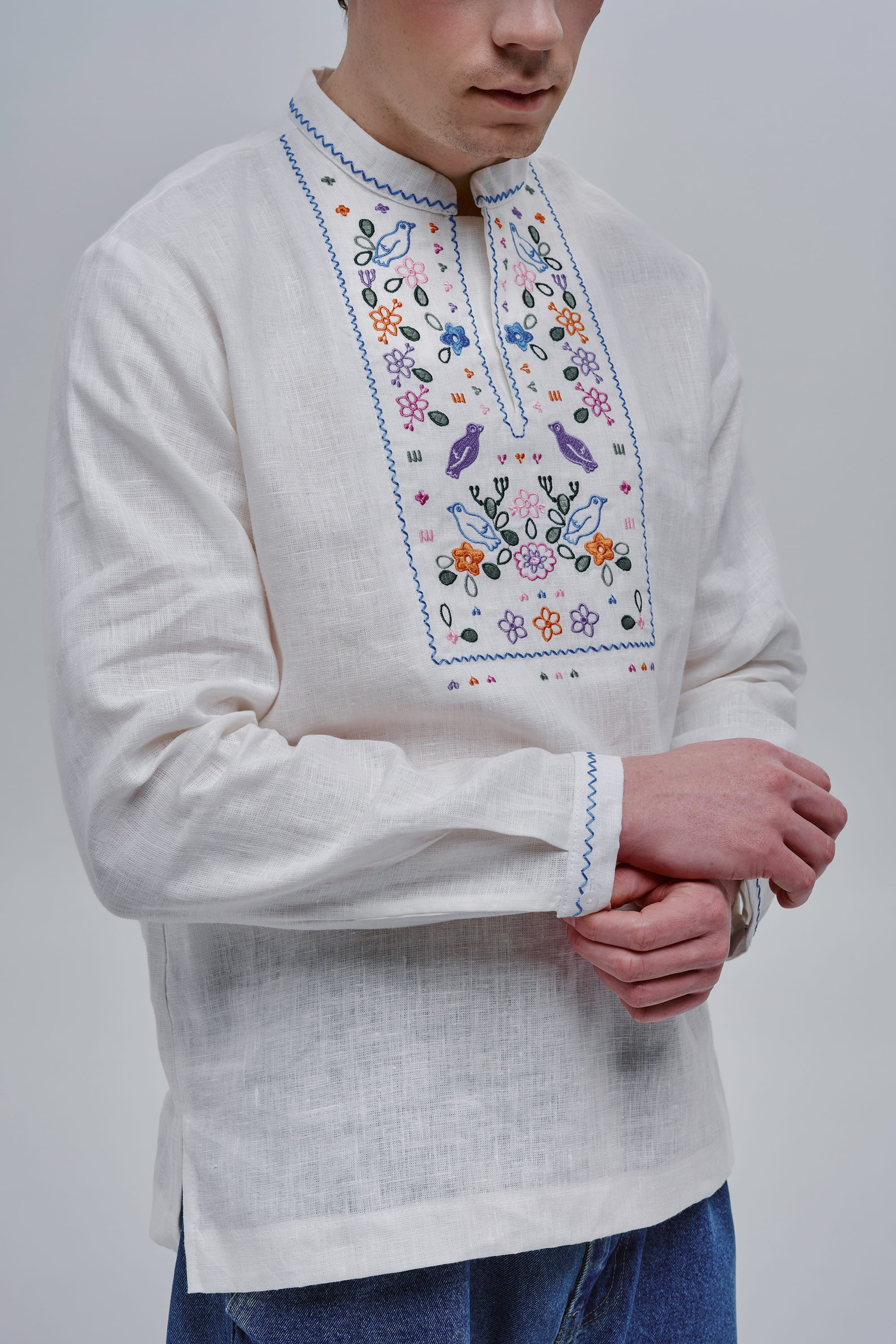 White embroidered men's shirt Huli-Huli | XS | 44