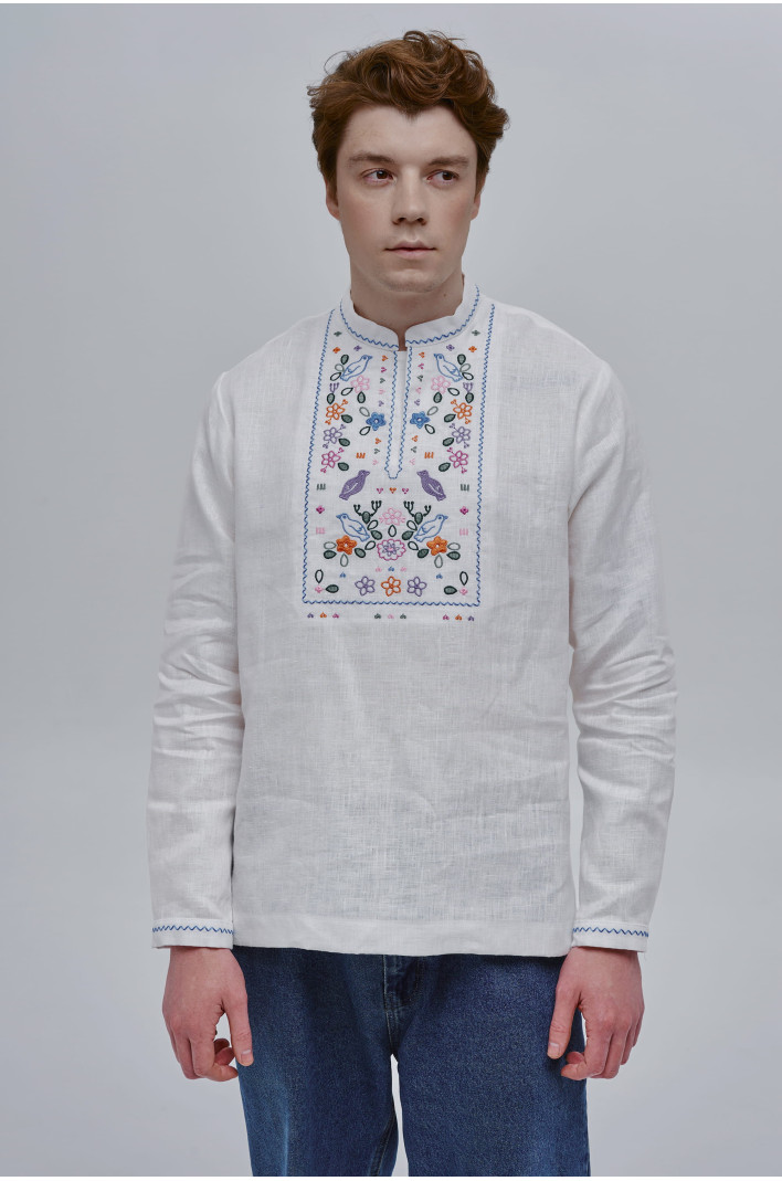 White embroidered men's shirt Huli-Huli | XS | 44
