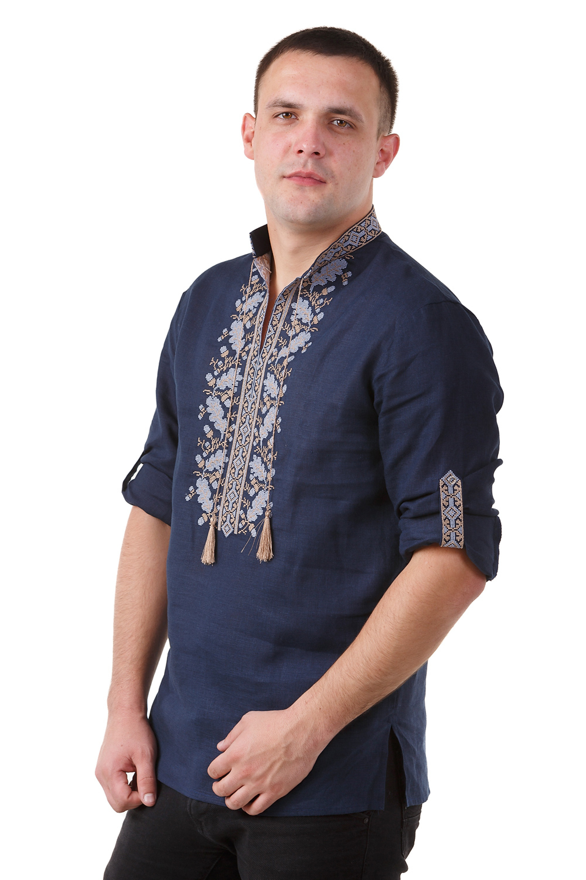 Men's embroidered shirt with a counter and long sleeve | XS | 44