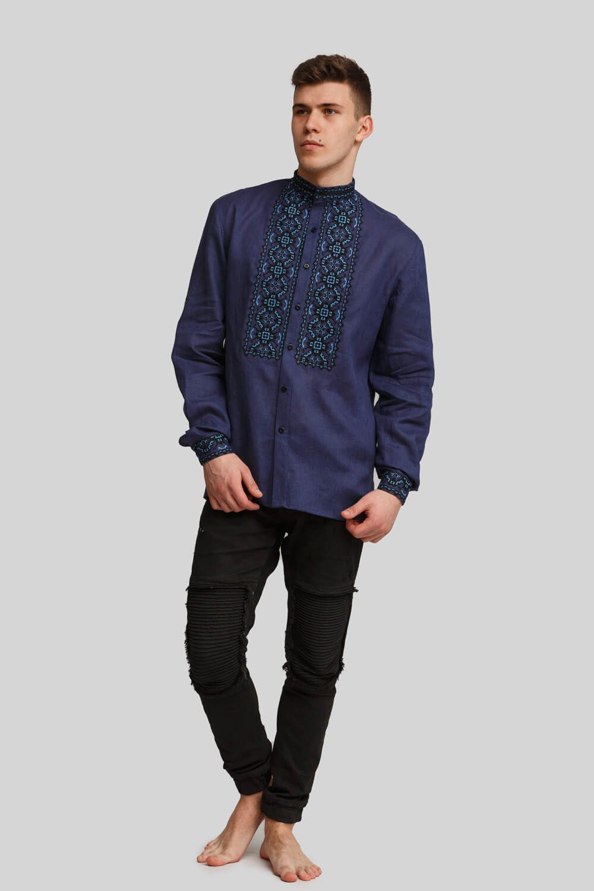 Чоловіча вишита сорочка вишиванка Navy blue