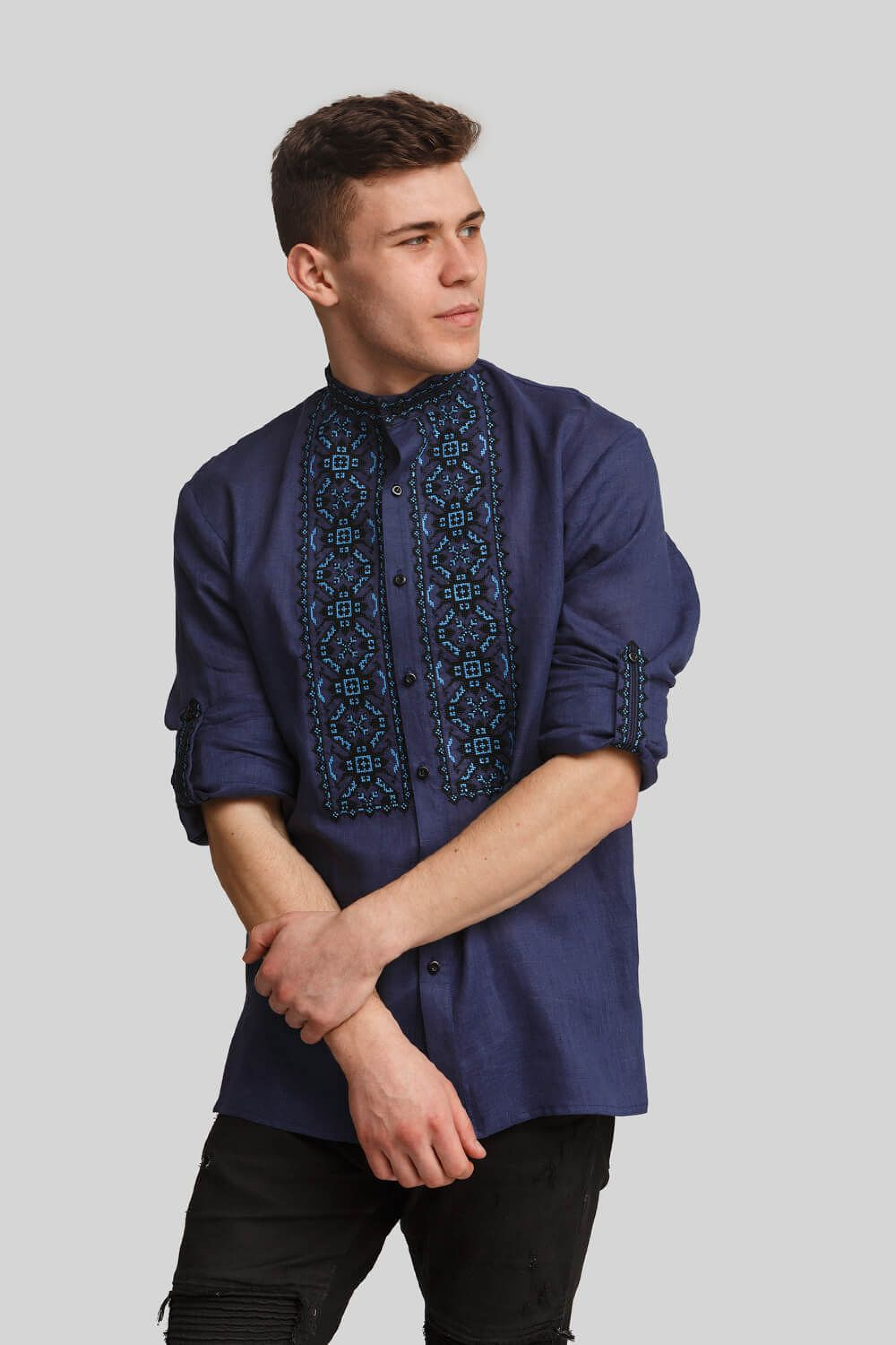 Чоловіча вишита сорочка вишиванка Navy blue