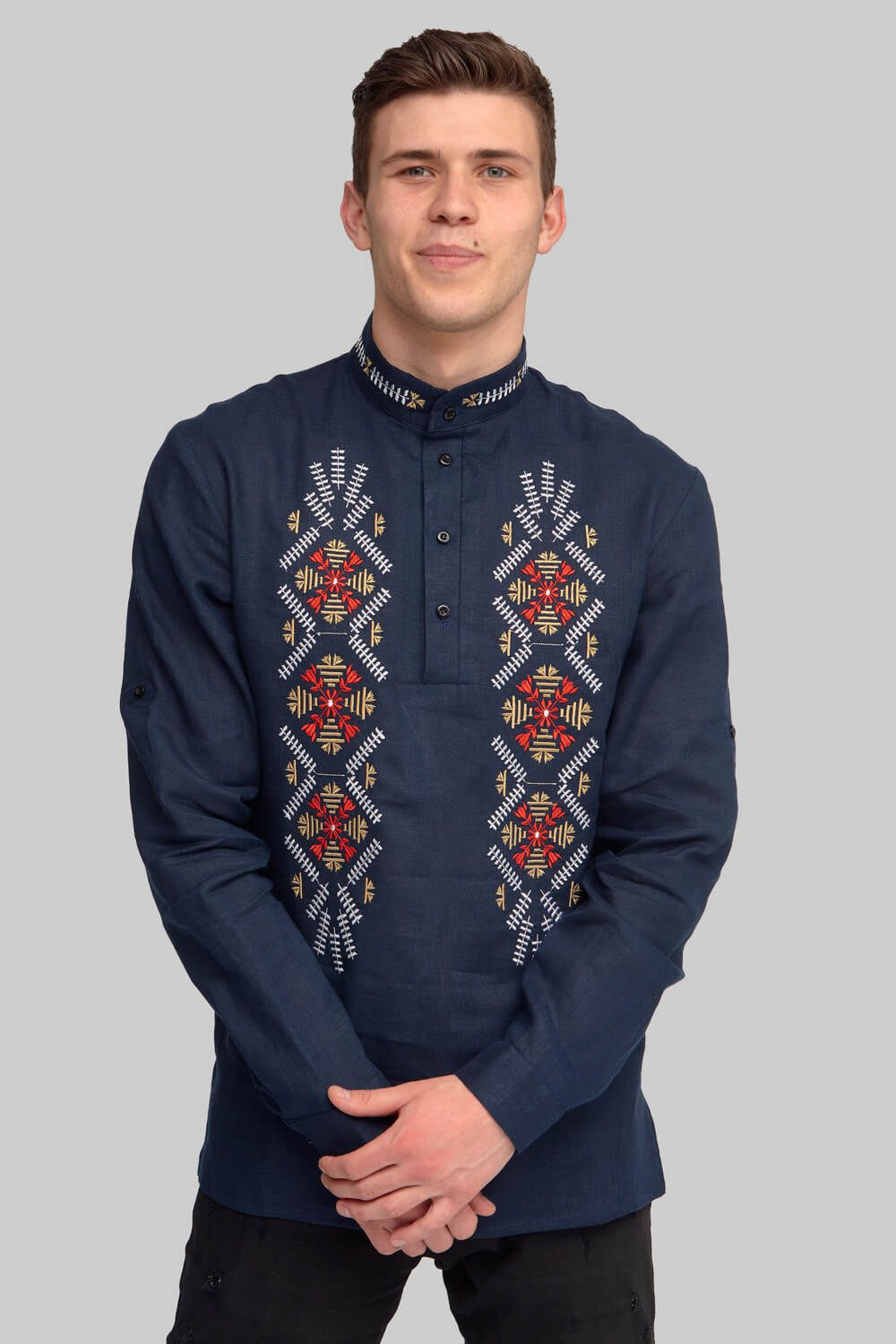 Men's embroidered shirt embroidery and female embroidered dress Navy