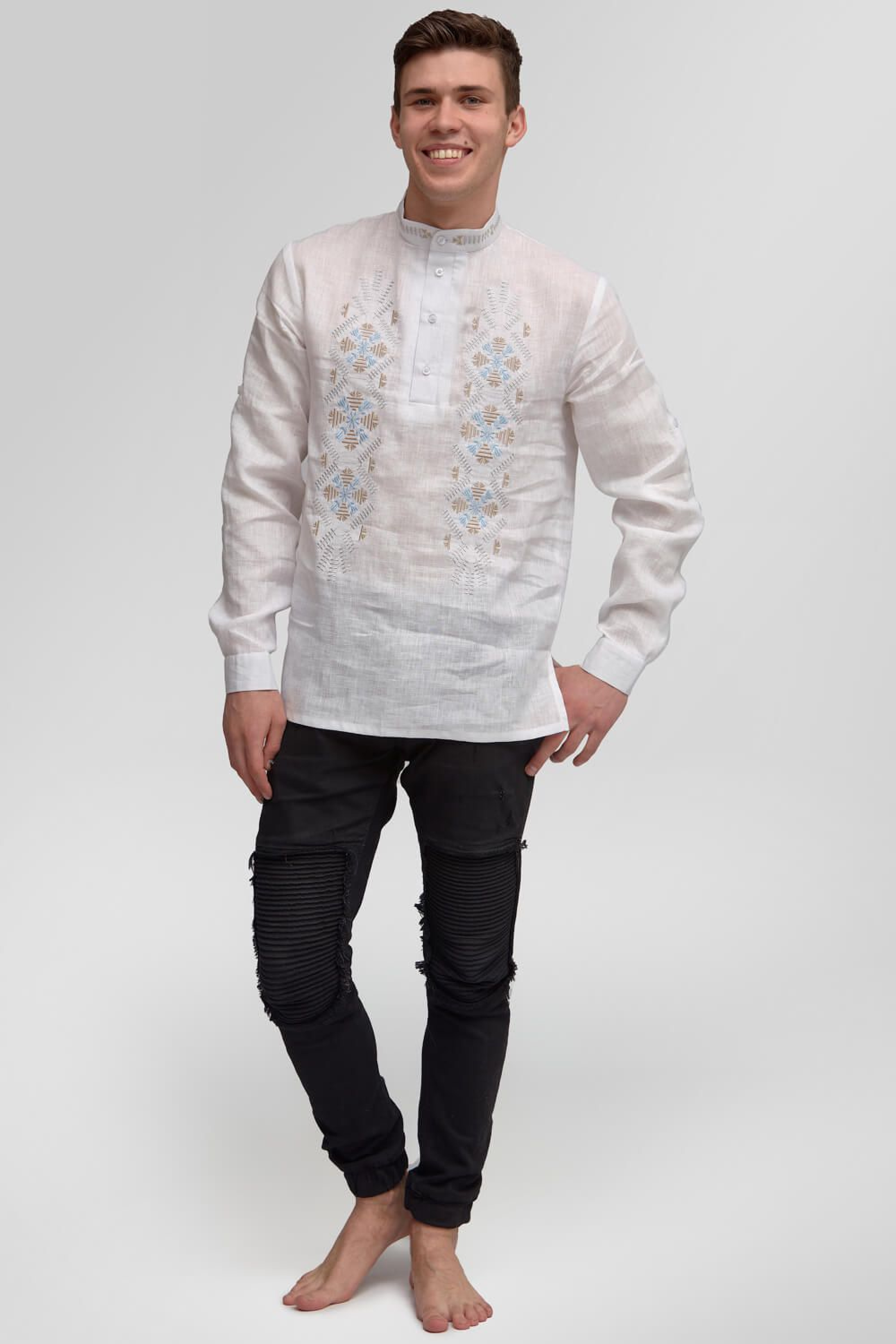 Men's embroidered shirt of embroidery White 6 | XS | 44