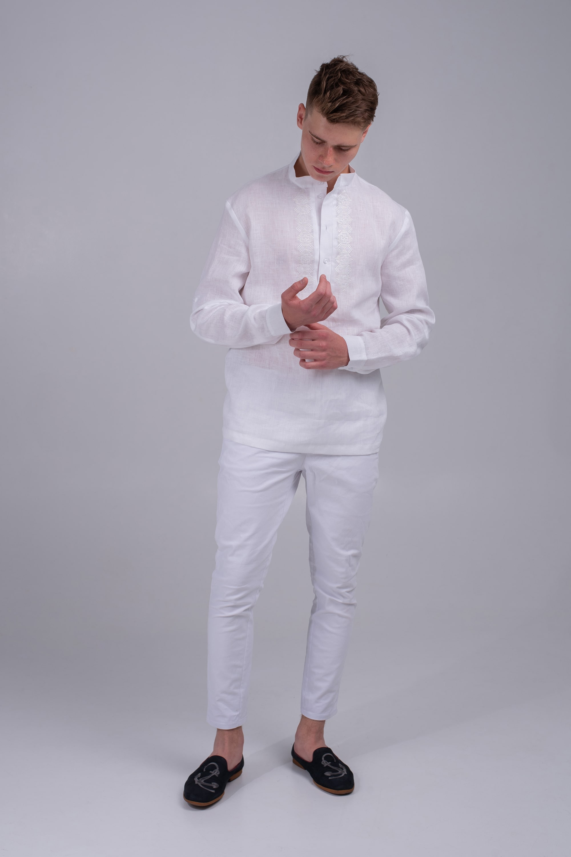 Men's embroidered shirt white | XS | 44
