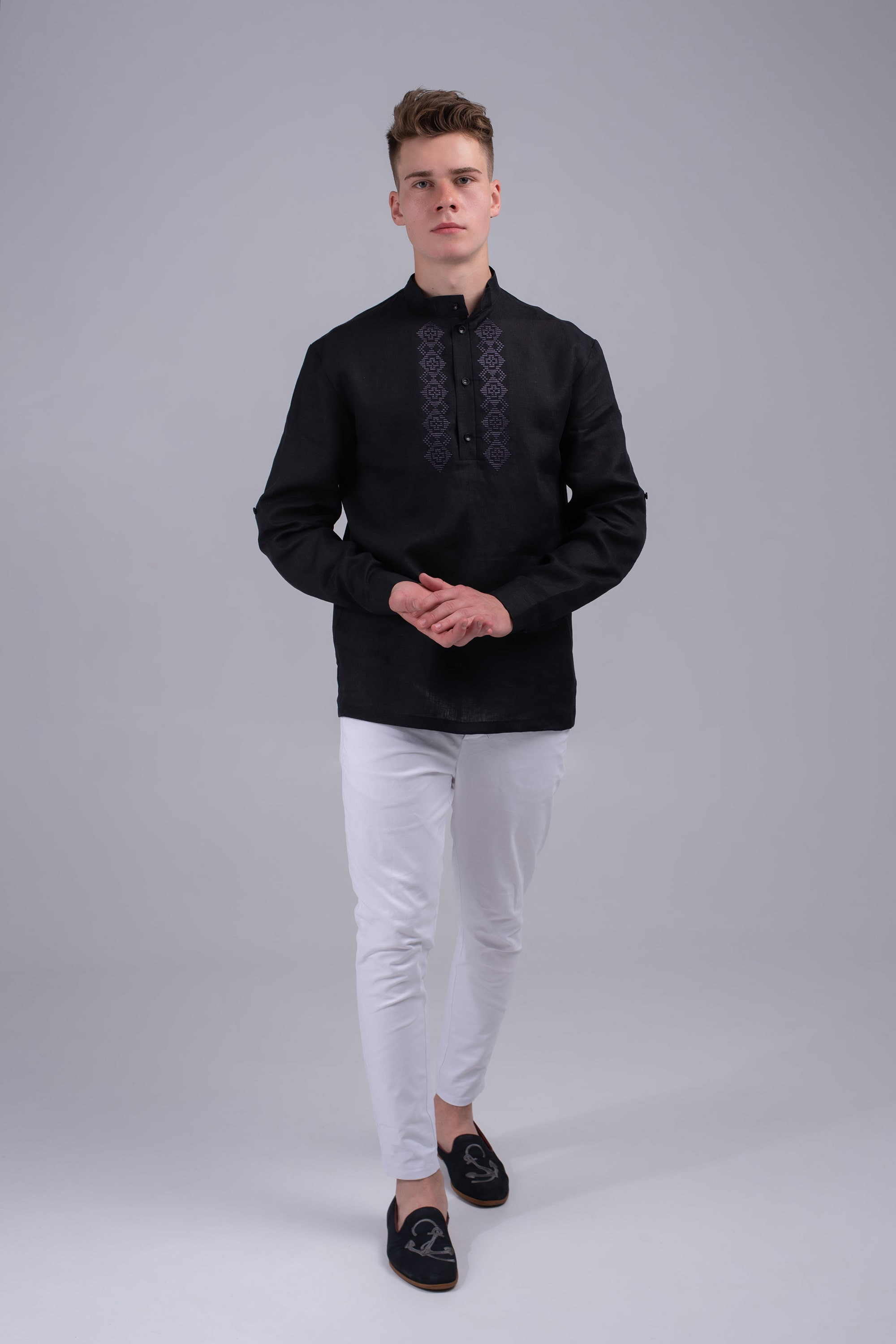 Men's embroidered shirt black | XS | 44