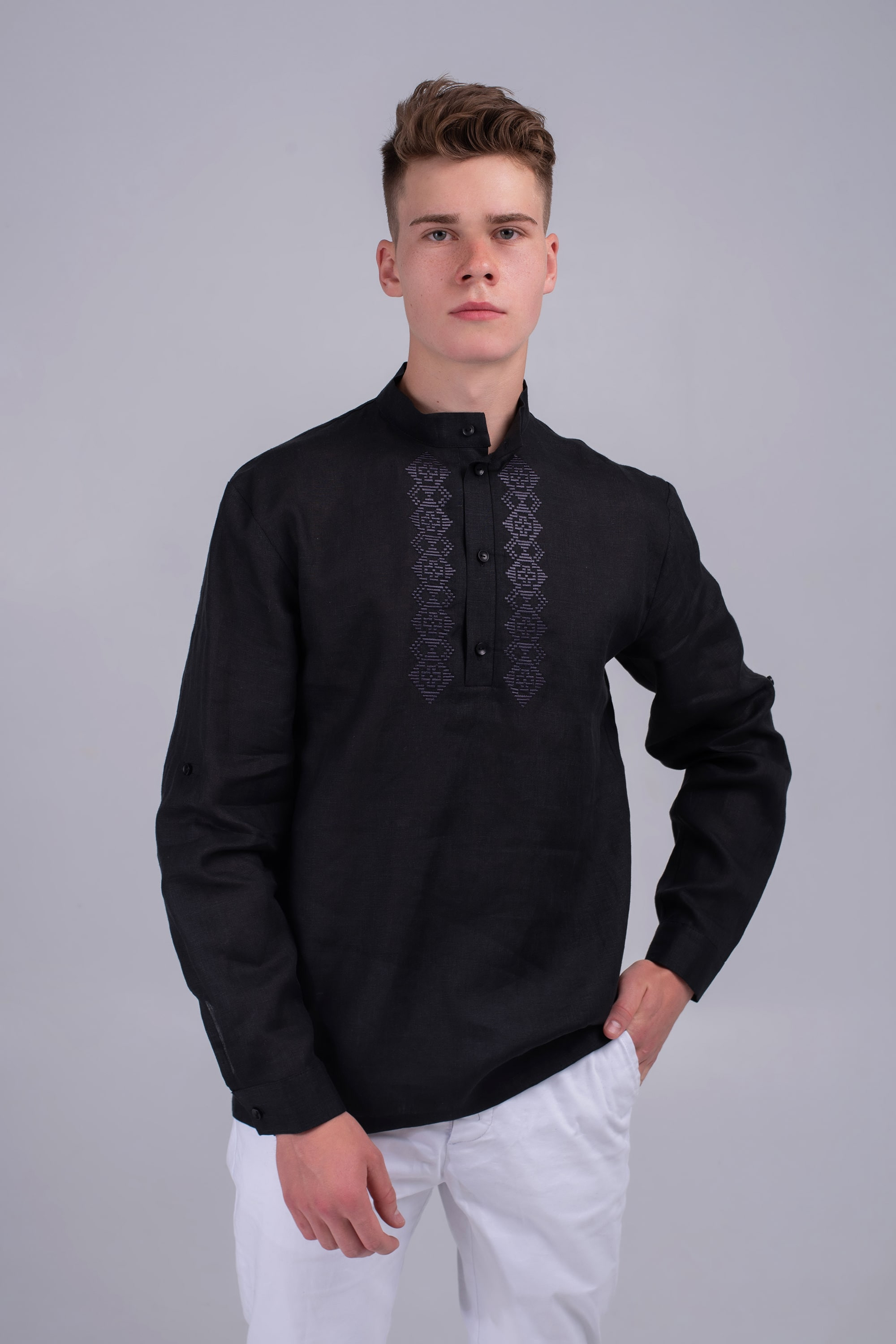 Men's embroidered shirt black | XS | 44