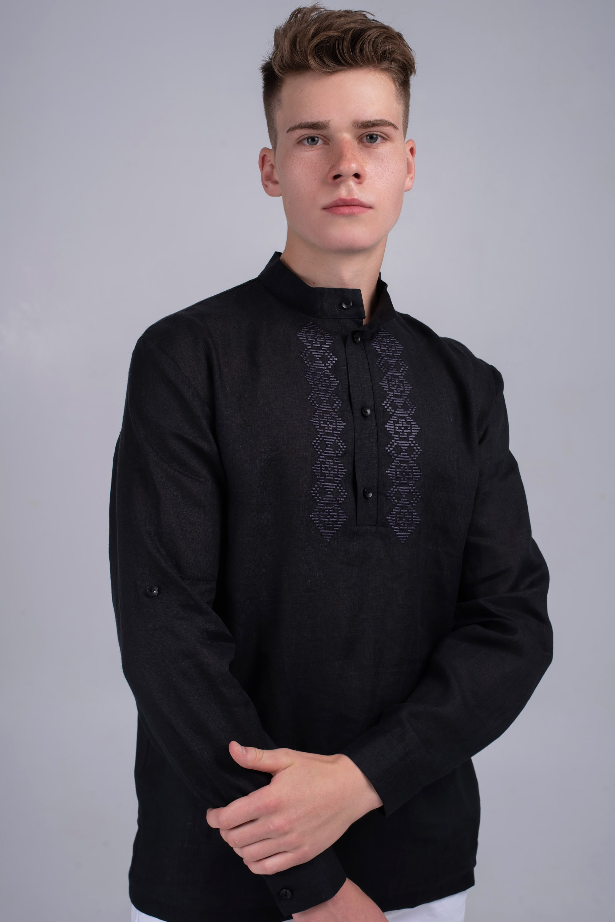 Men's embroidered shirt black | XS | 44