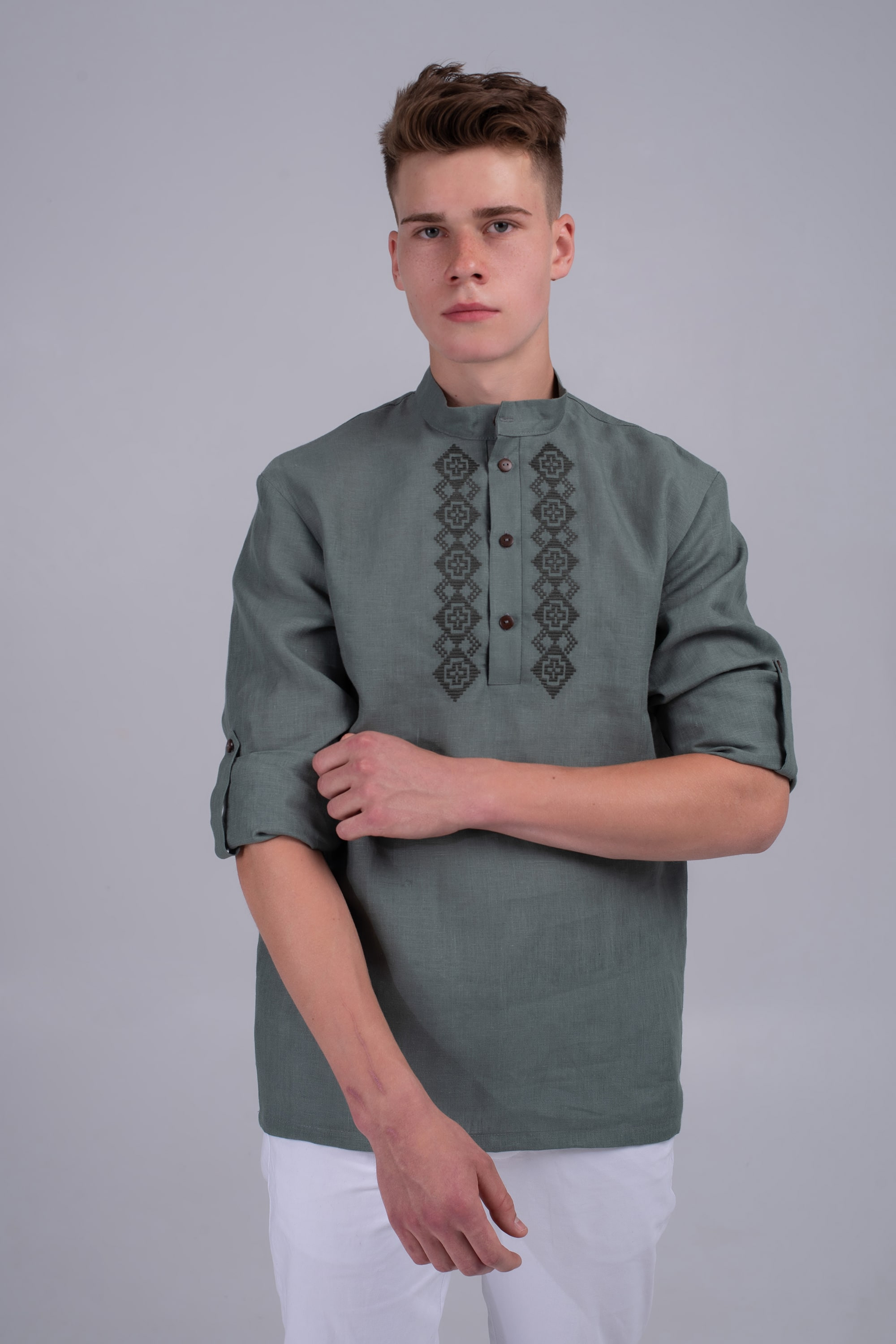 Male embroidered shirt khaki