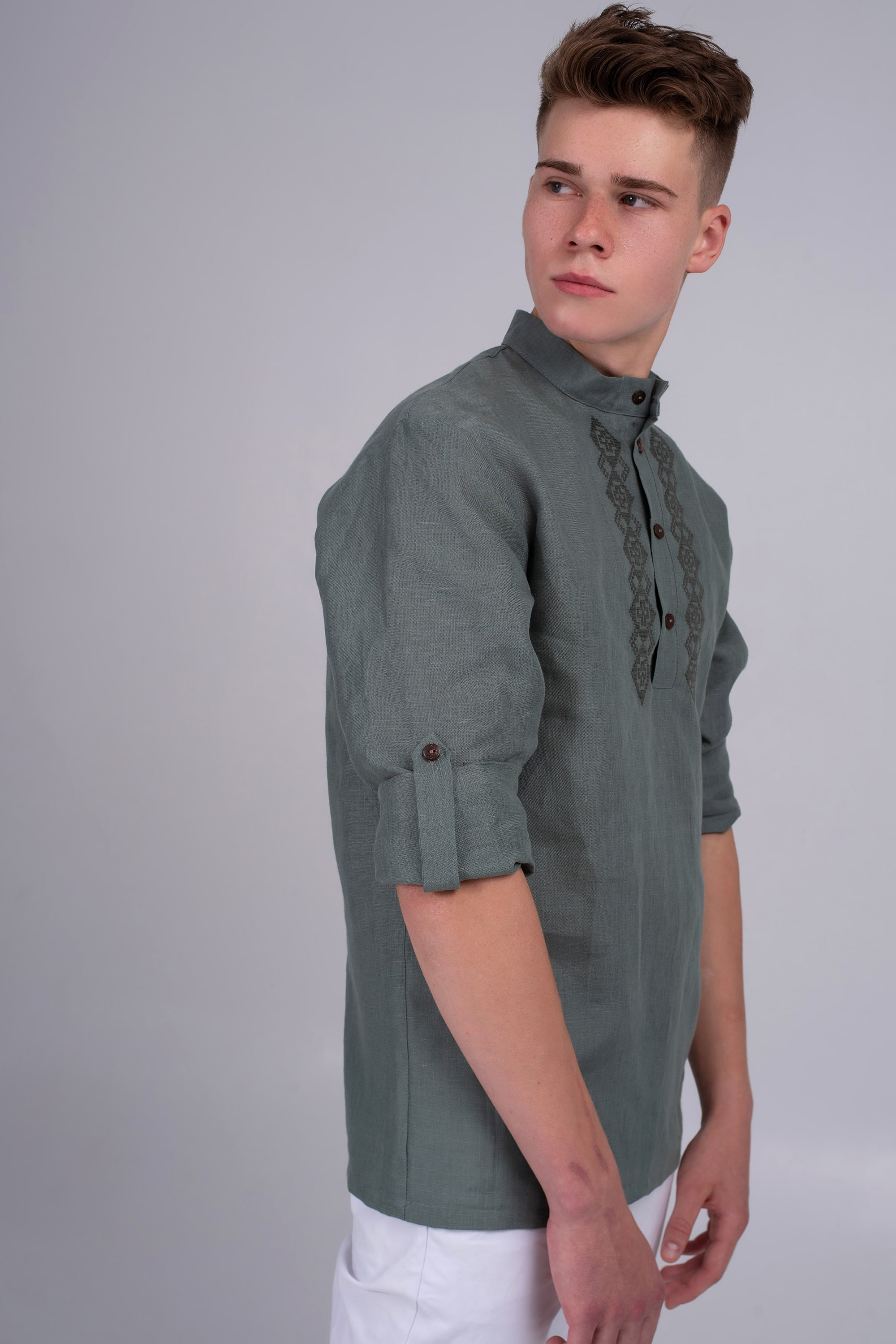 Male embroidered shirt khaki