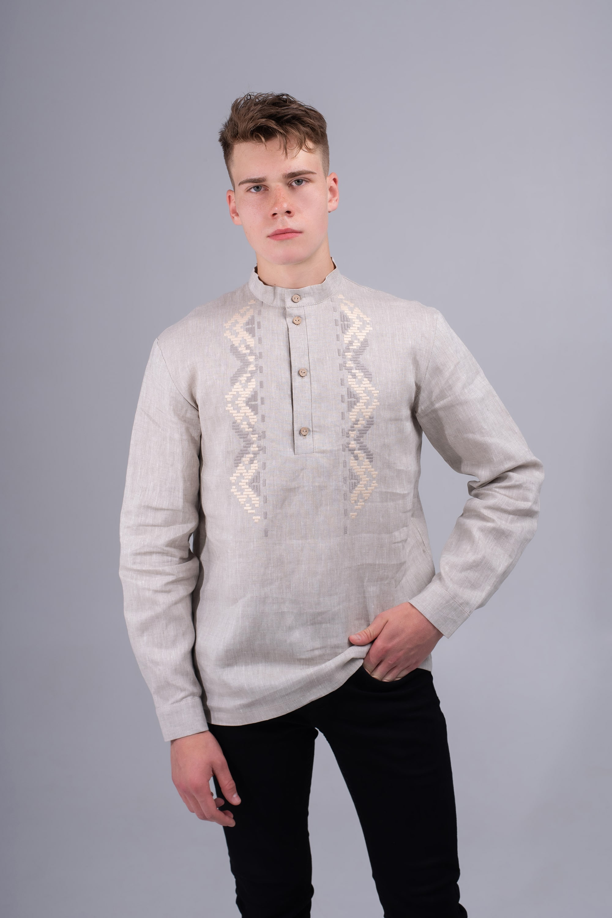 Men's embroidered shirt Natural Men's embroidered shirt Natural