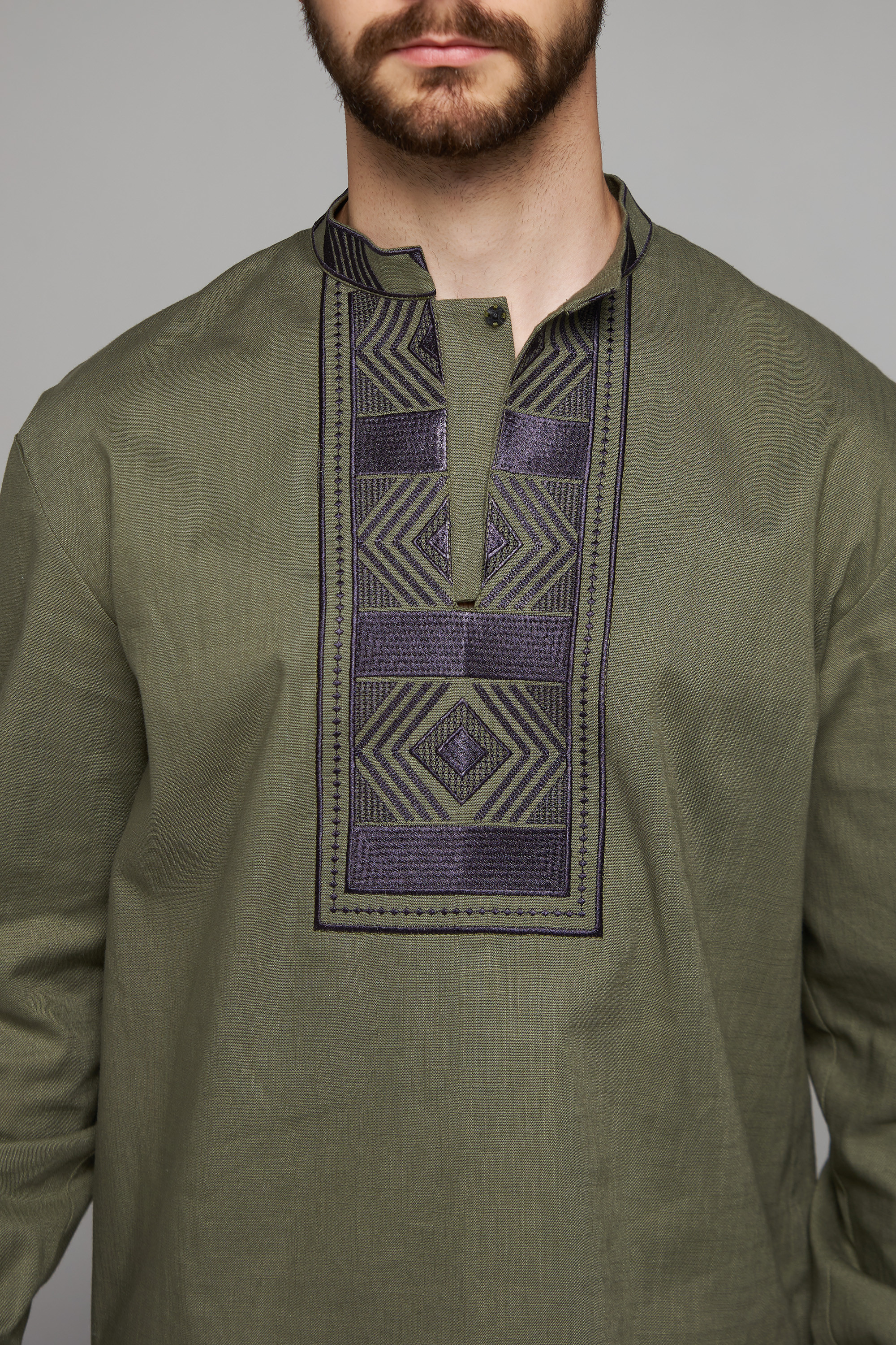Embroidered Shirts for Men and Women Khaki