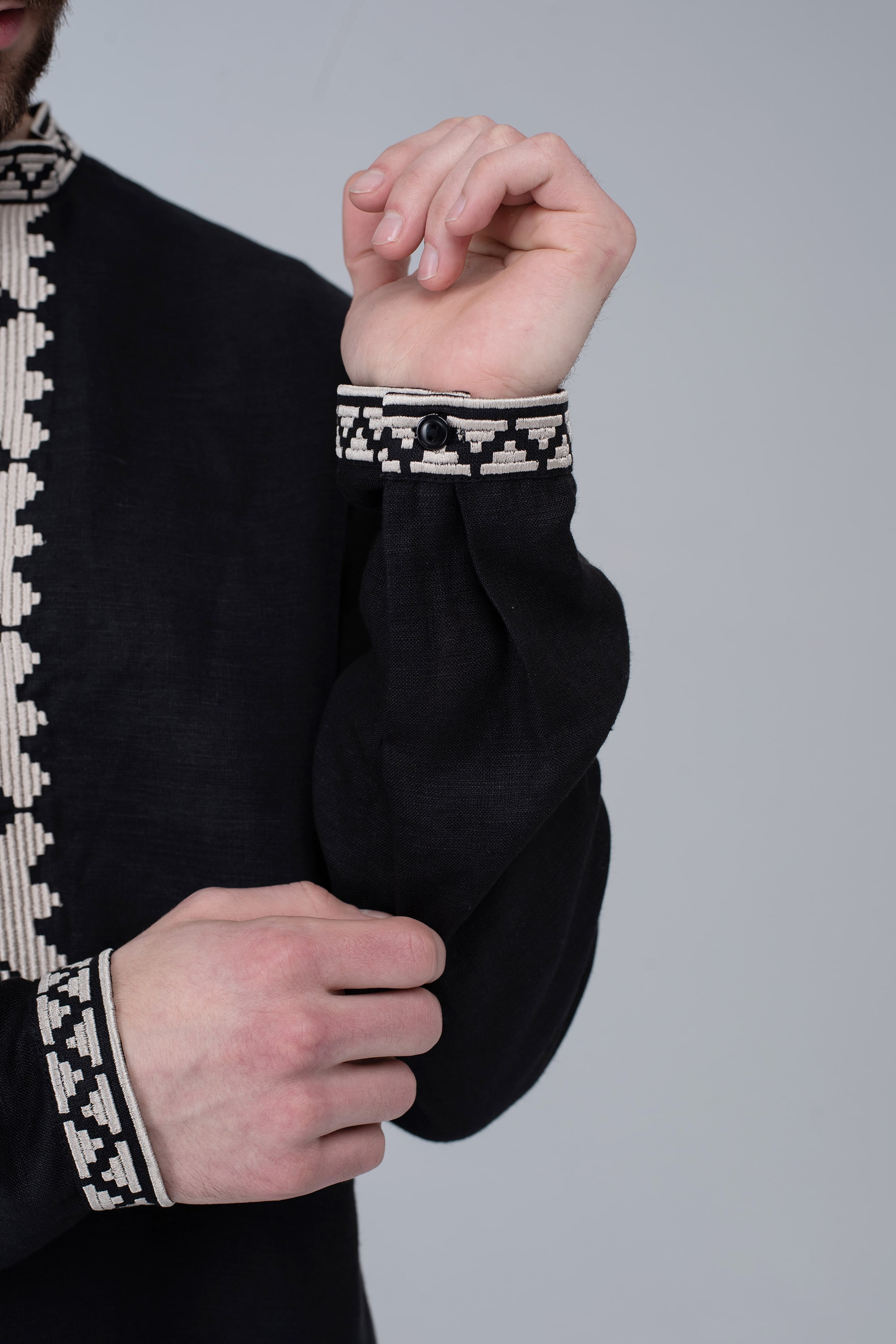 Men's black embroidered linen jacket | XS | 44