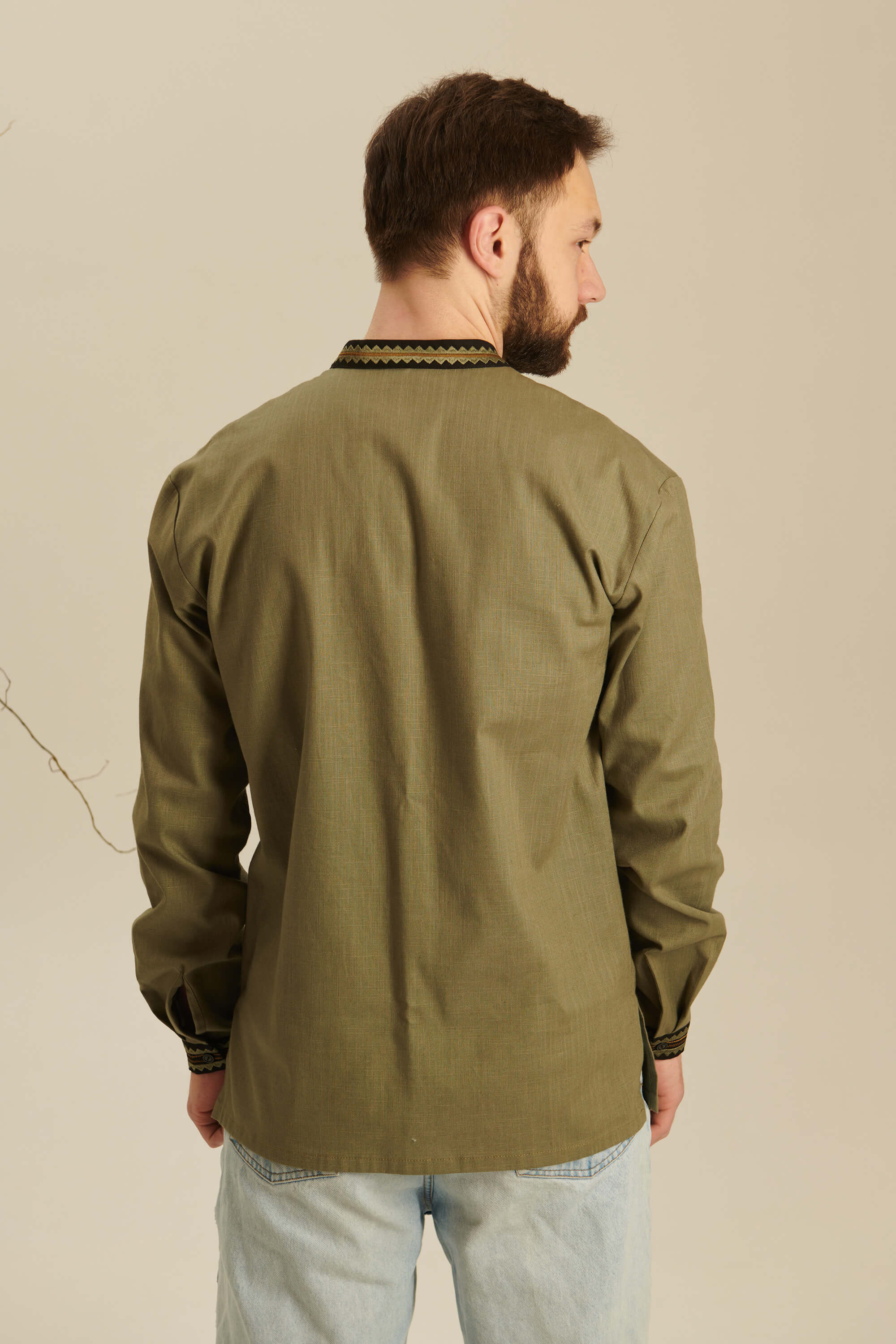 Colossus khaki embroidered shirt for men