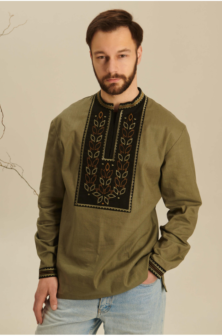 Colossus khaki embroidered shirt for men | S | 46