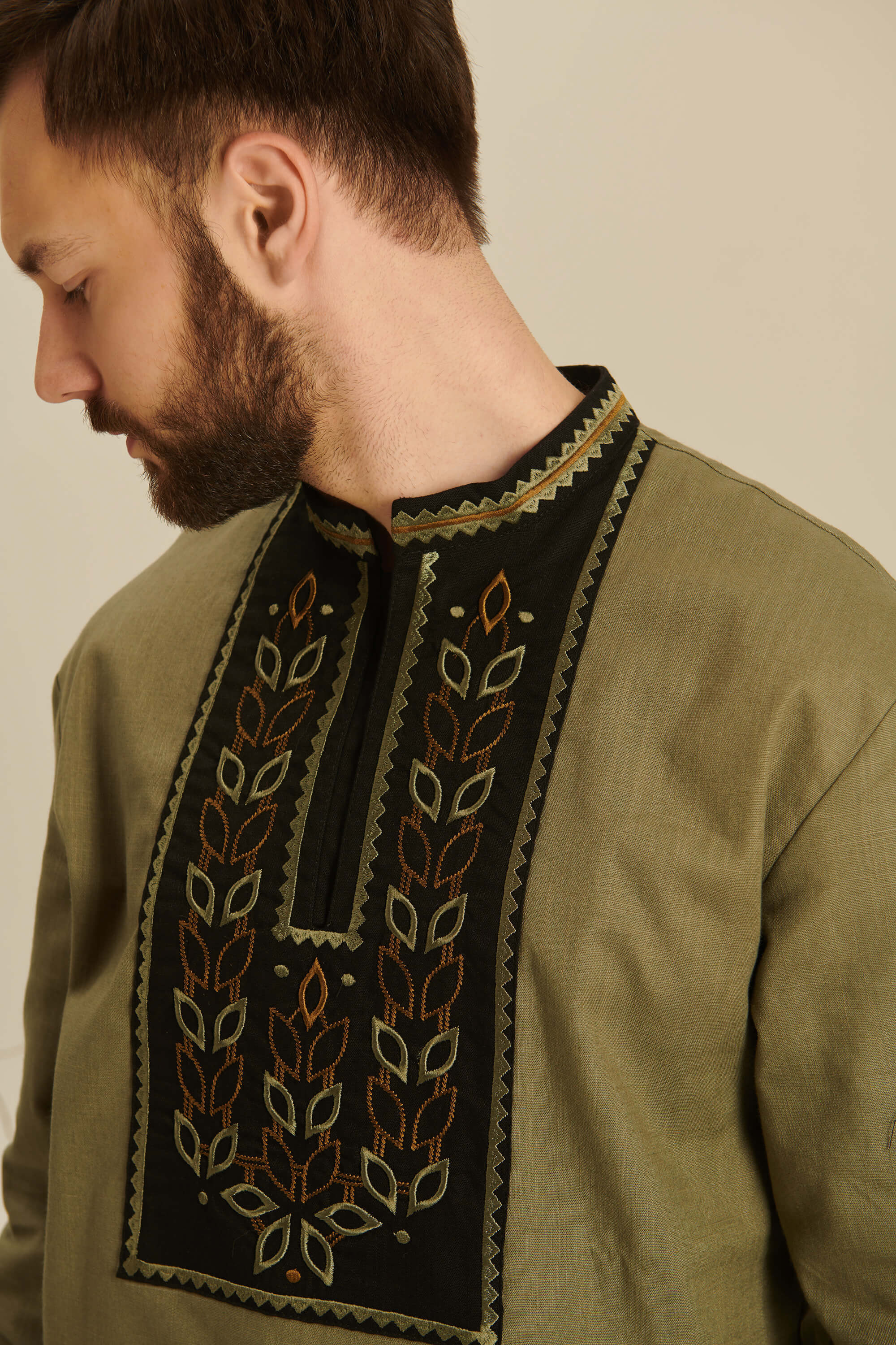 Colossus khaki embroidered shirt for men | S | 46