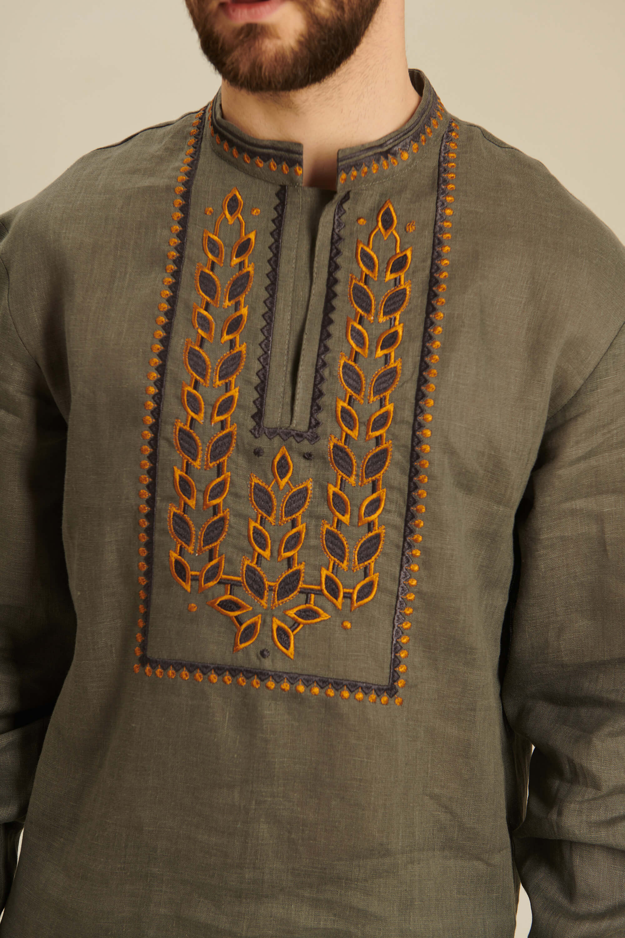 Colossus khaki embroidered shirt for men 2
